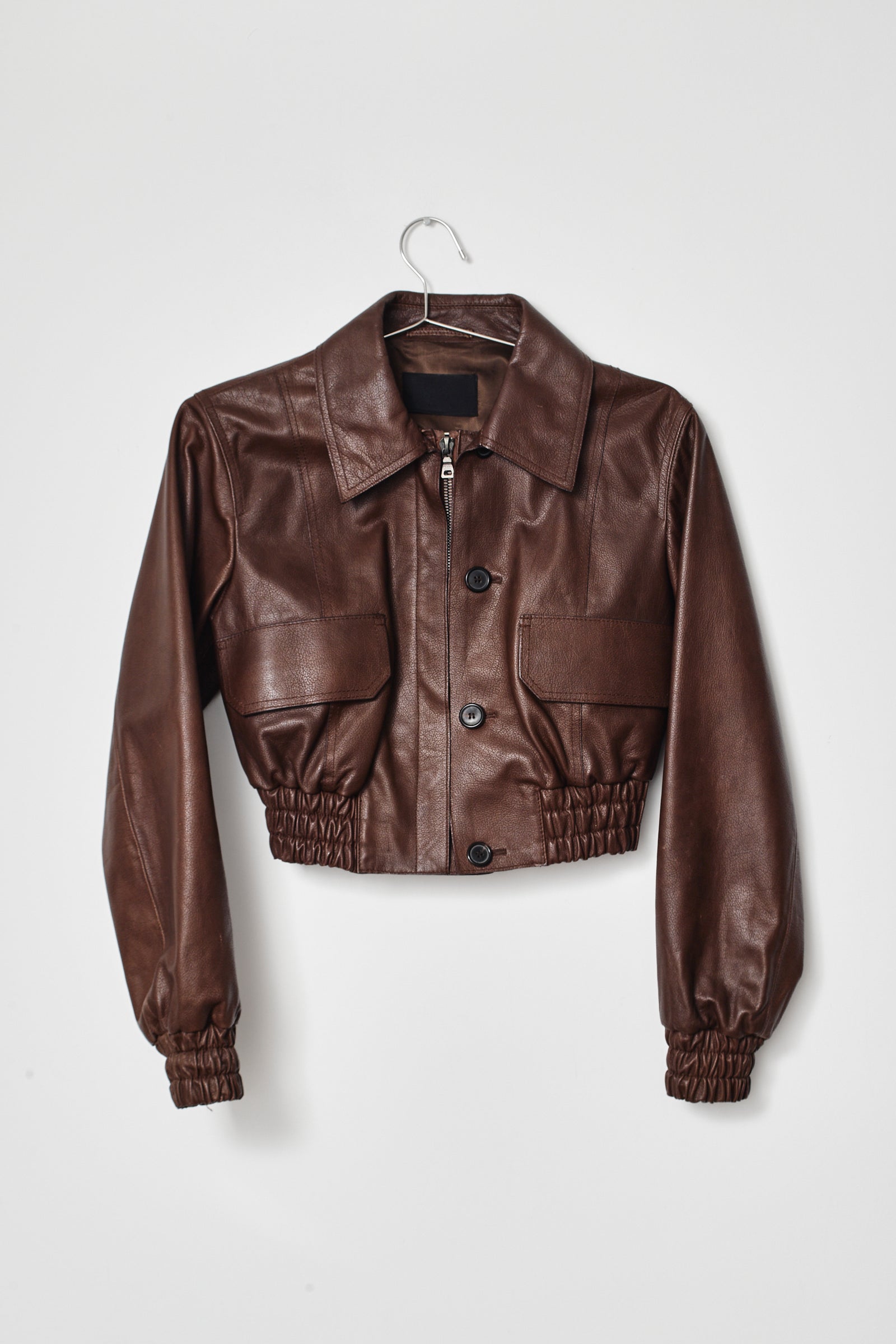 PRADA BROWN LEATHER BOMBER (XS/S)