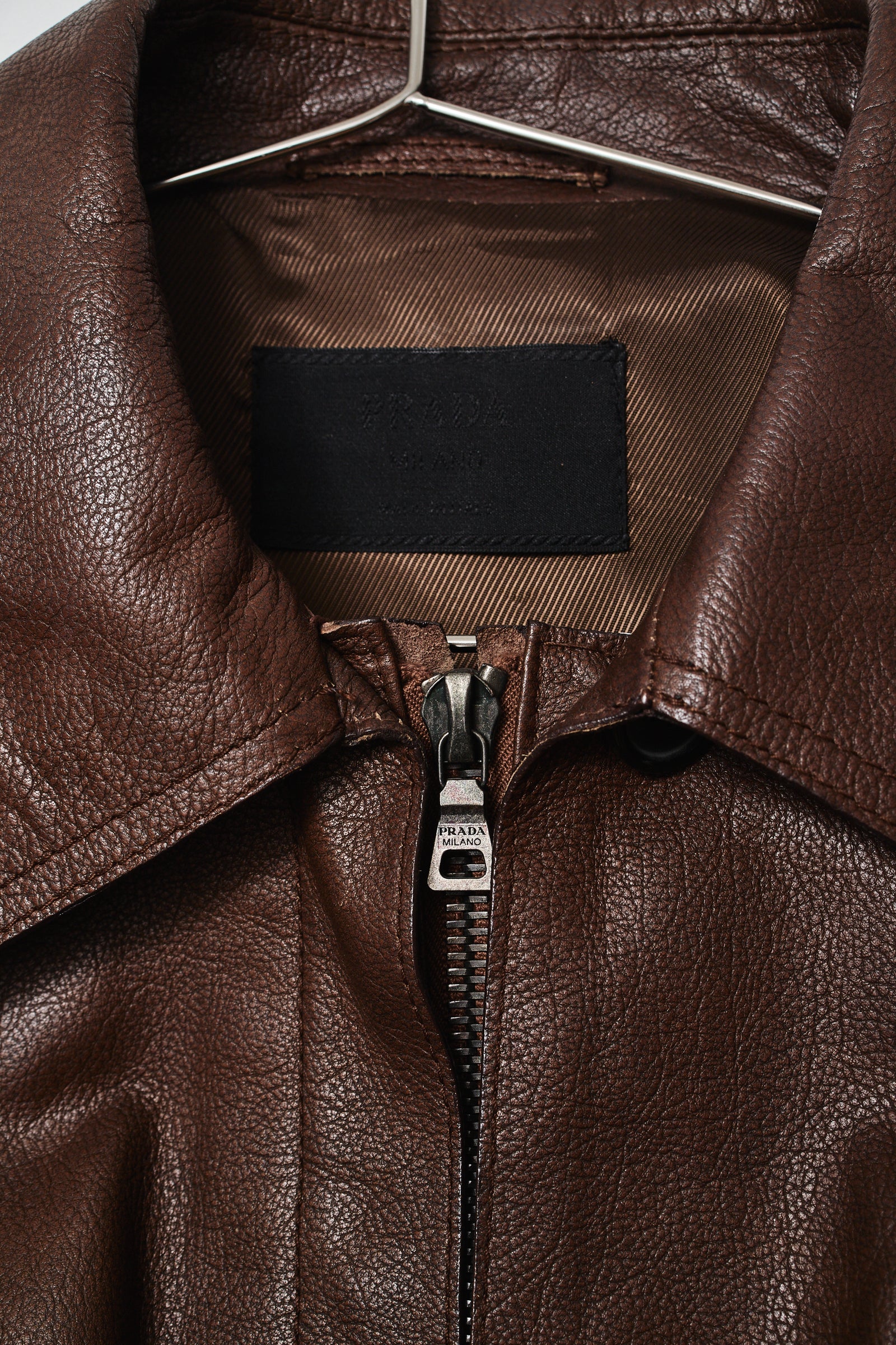 PRADA BROWN LEATHER BOMBER (XS/S)