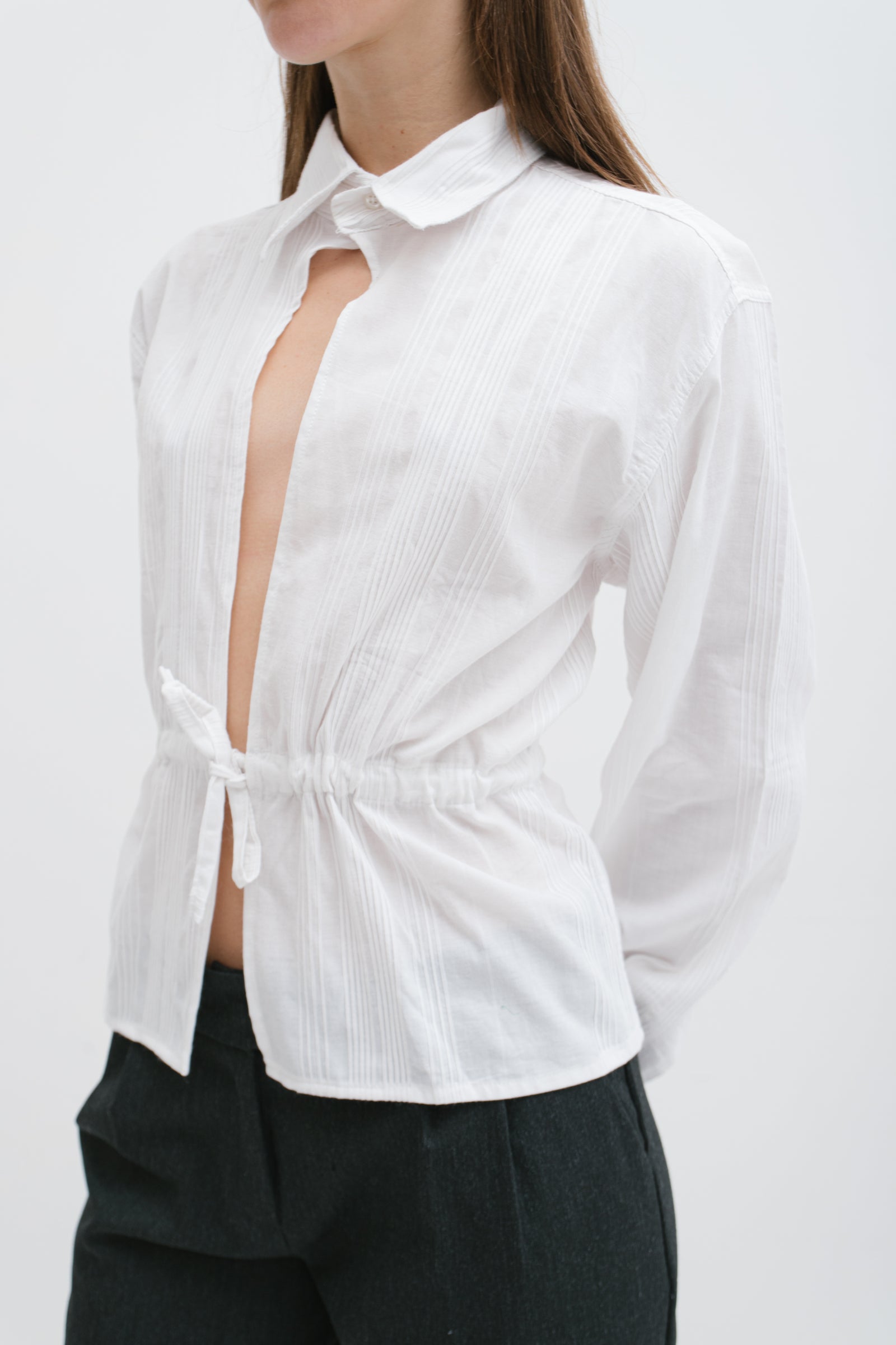 UPCYCLED SMOCK SHIRT PINSTRIPE (S/M)