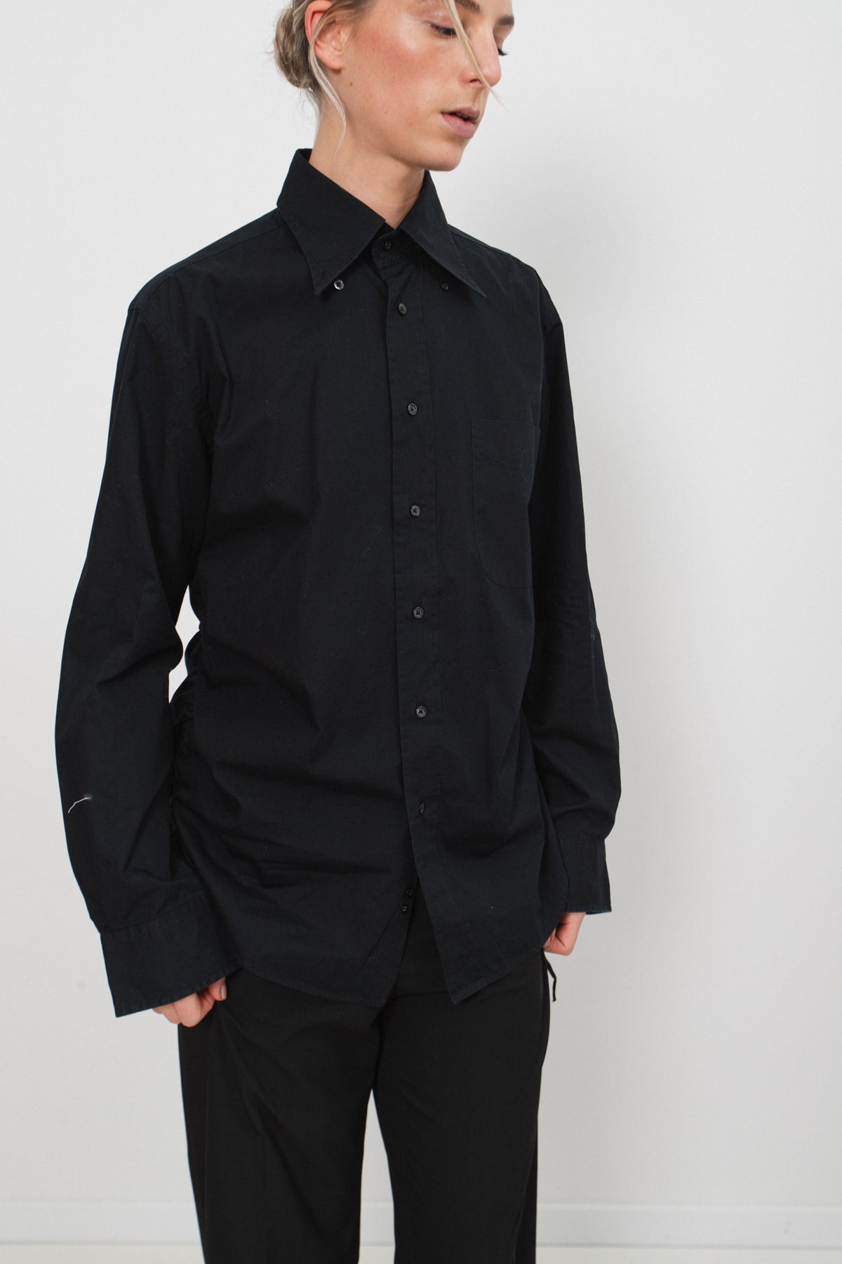 UPCYCLED SIDE RUFFLE SHIRT (S/M)