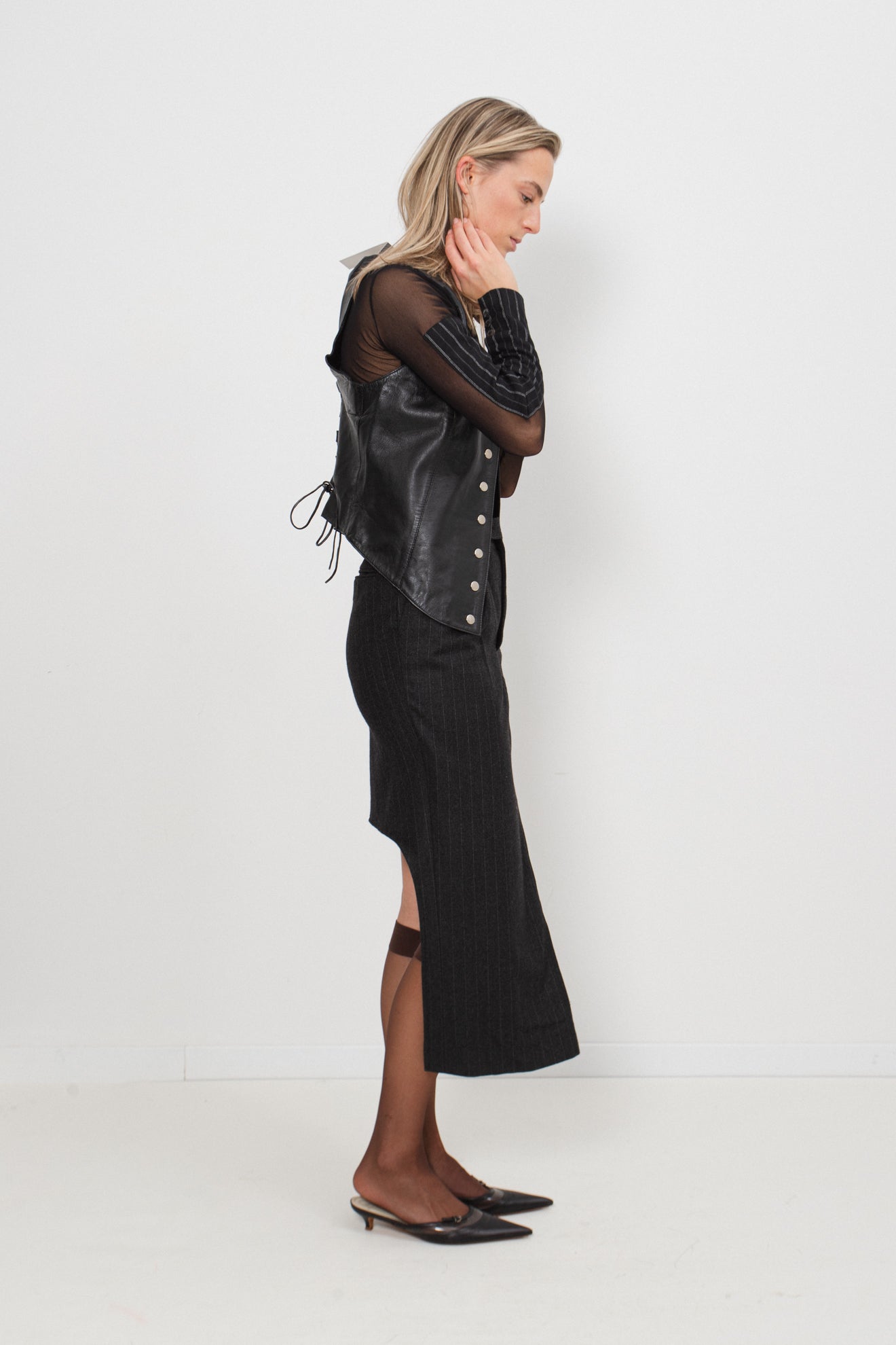 UPCYCLED SKIRT GREY PIN STRIPED (36/38)