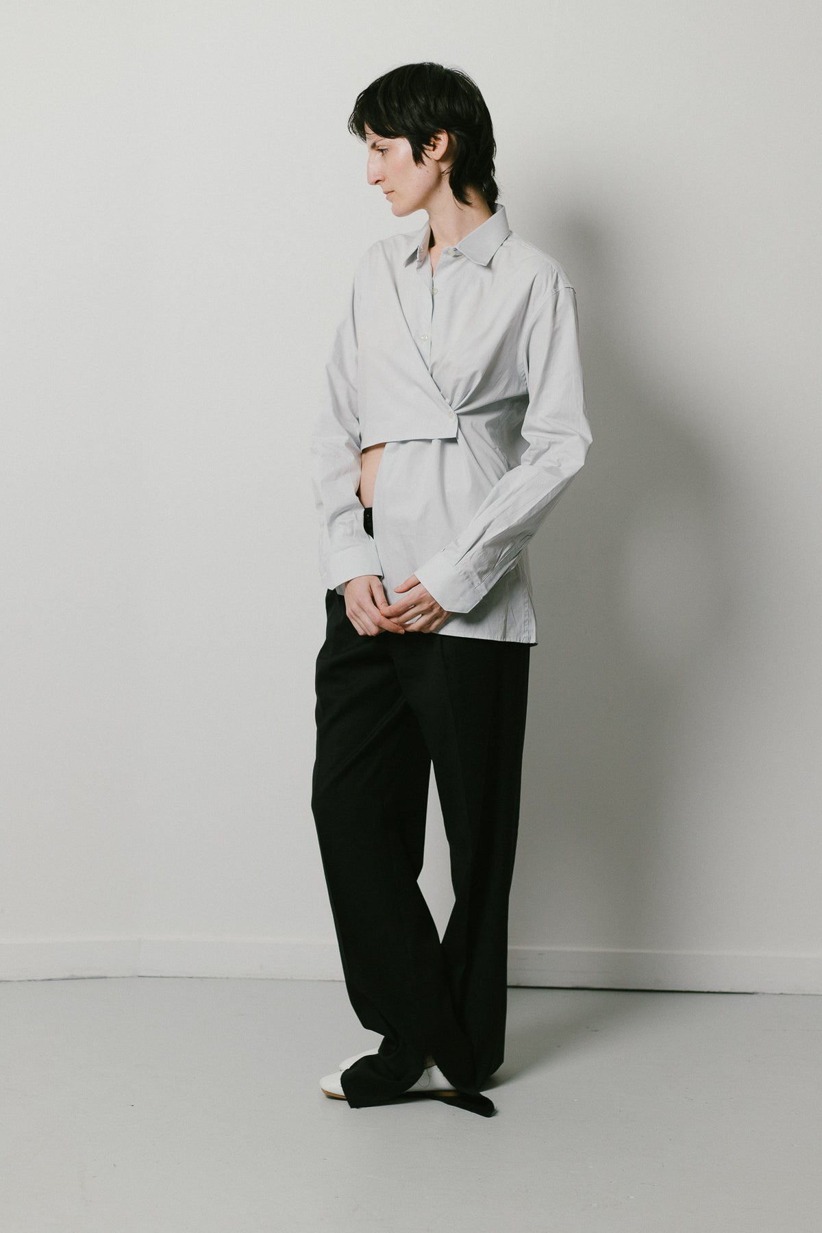 UPCYCLED WRAP SHIRT LIGHT GREY