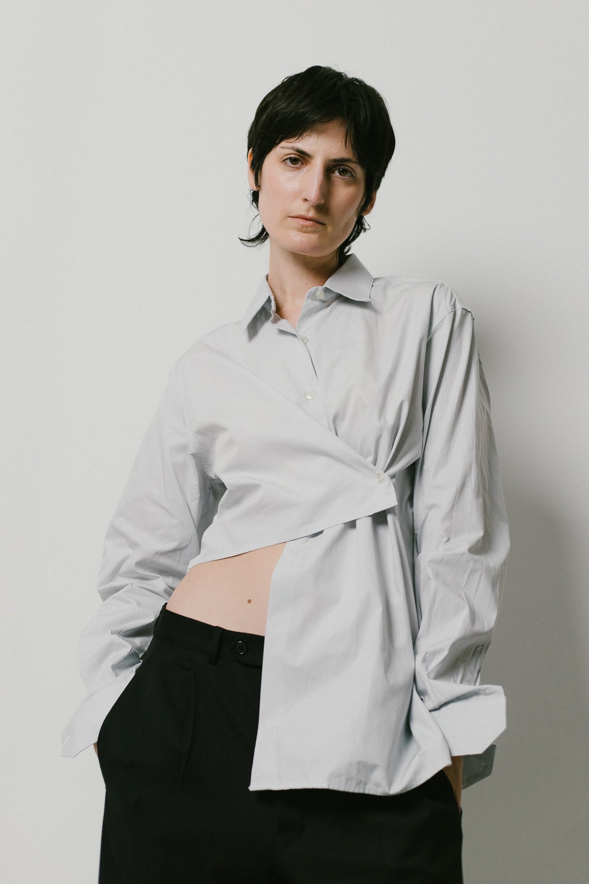 UPCYCLED WRAP SHIRT LIGHT GREY