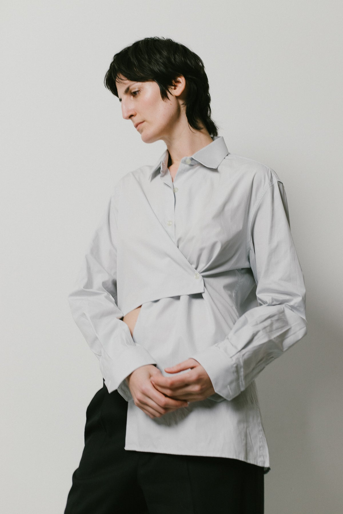 UPCYCLED WRAP SHIRT LIGHT GREY
