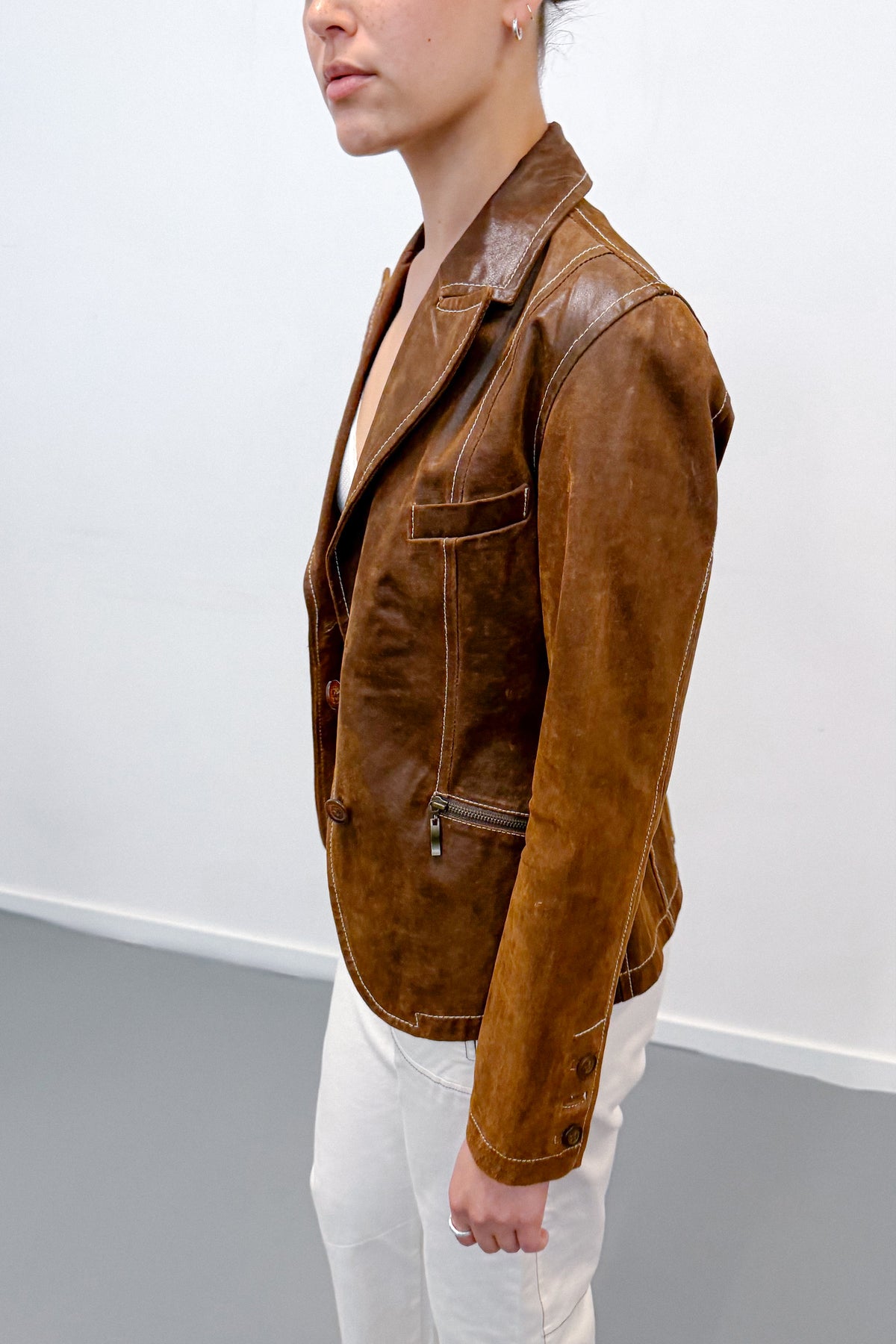 SLIM LEATHER BLAZER (XS/S) - ENSO Vintage