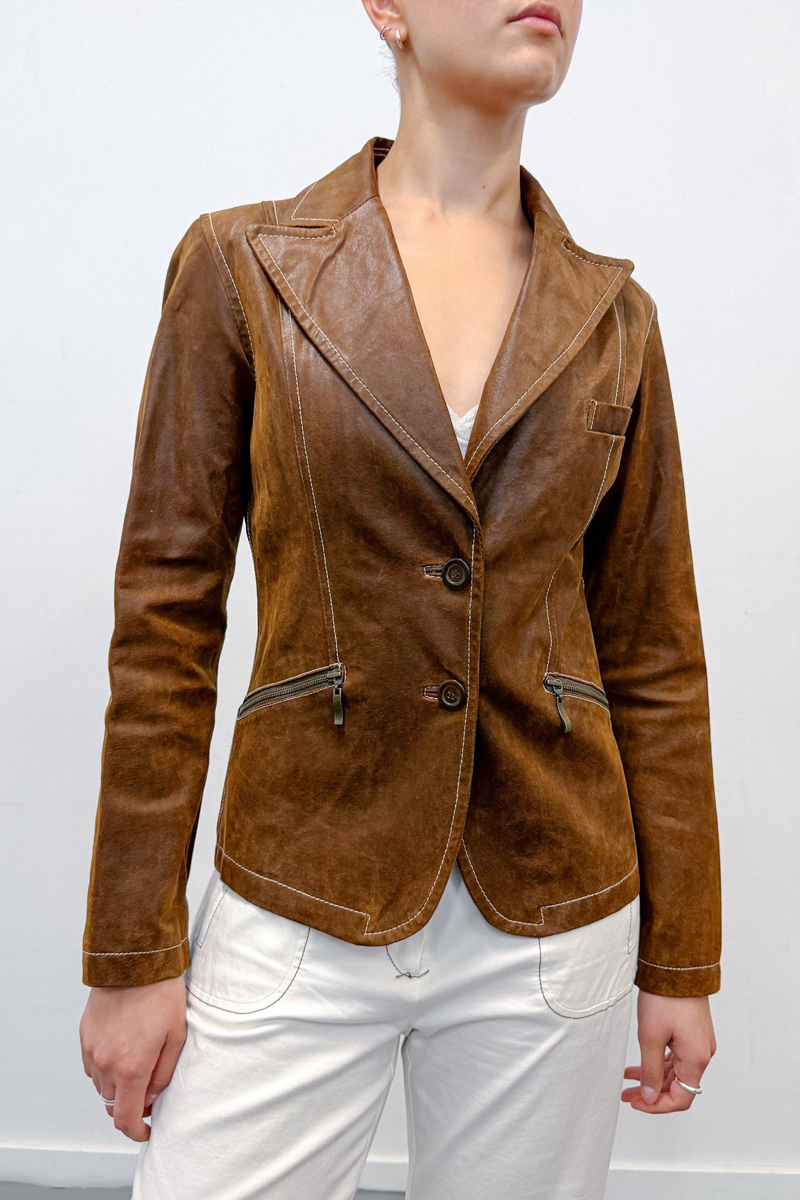 SLIM LEATHER BLAZER (XS/S) - ENSO Vintage