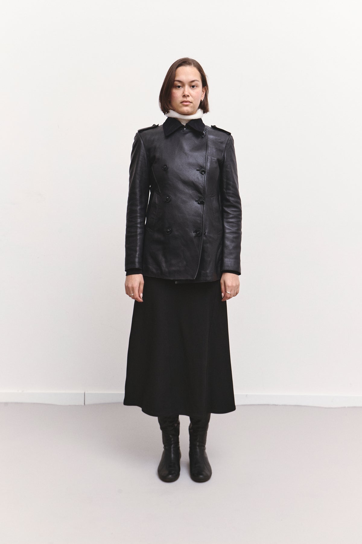 BOTTEGA VENETA LEATHER PEACOAT (XS/S)