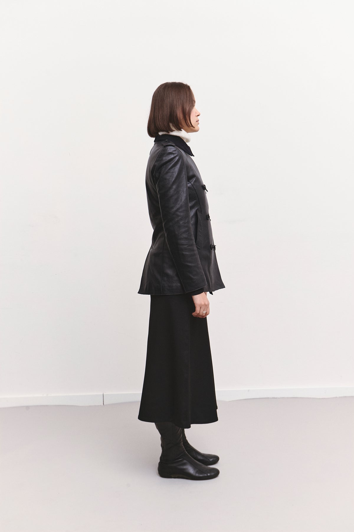 BOTTEGA VENETA LEATHER PEACOAT (XS/S)