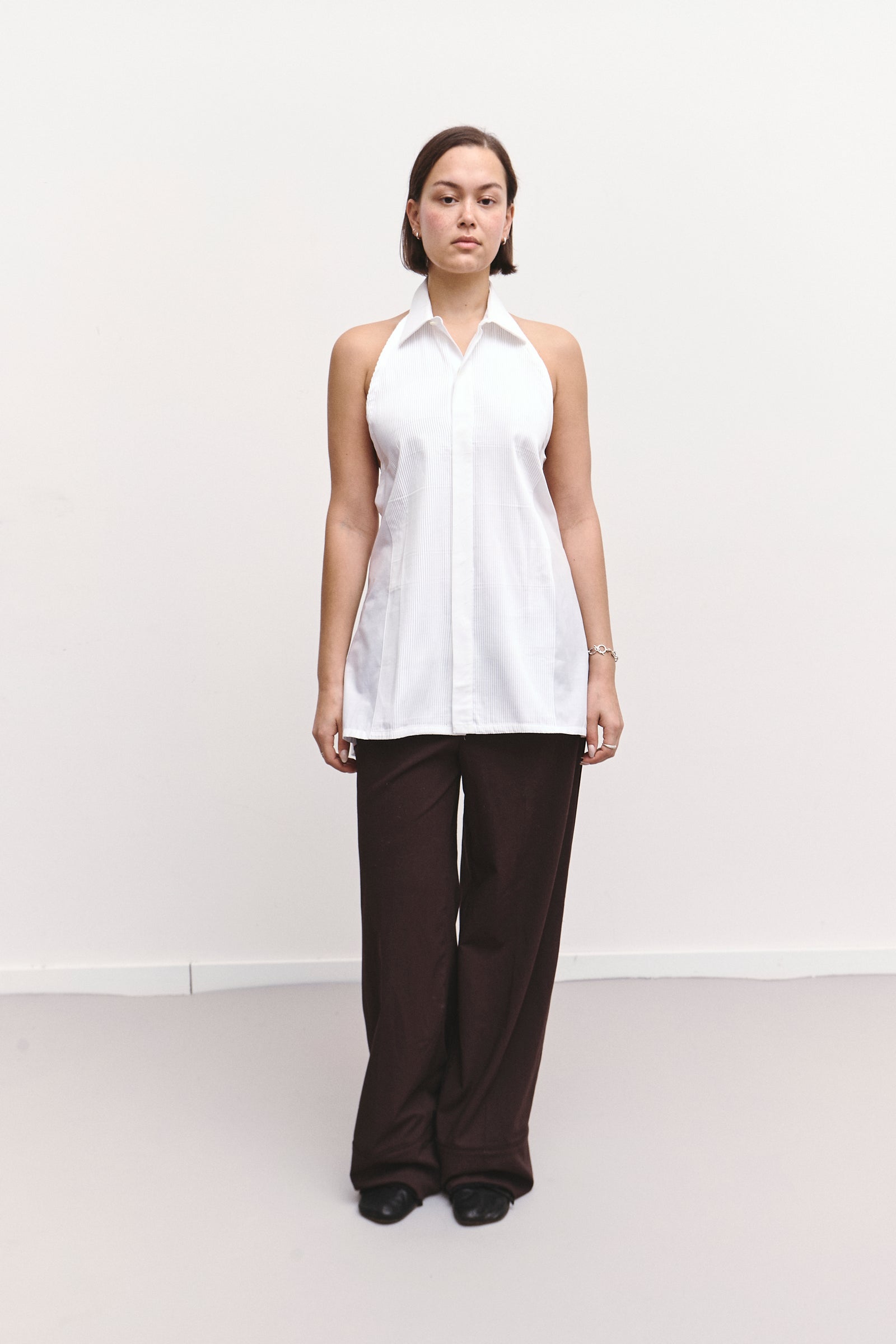 UPCYCLED SHIRT TOP PLEATED WHITE