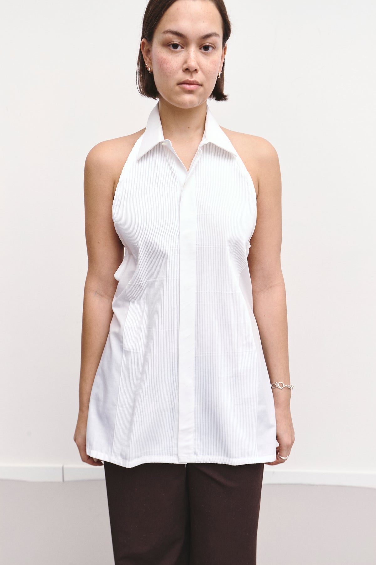 UPCYCLED SHIRT TOP PLEATED WHITE
