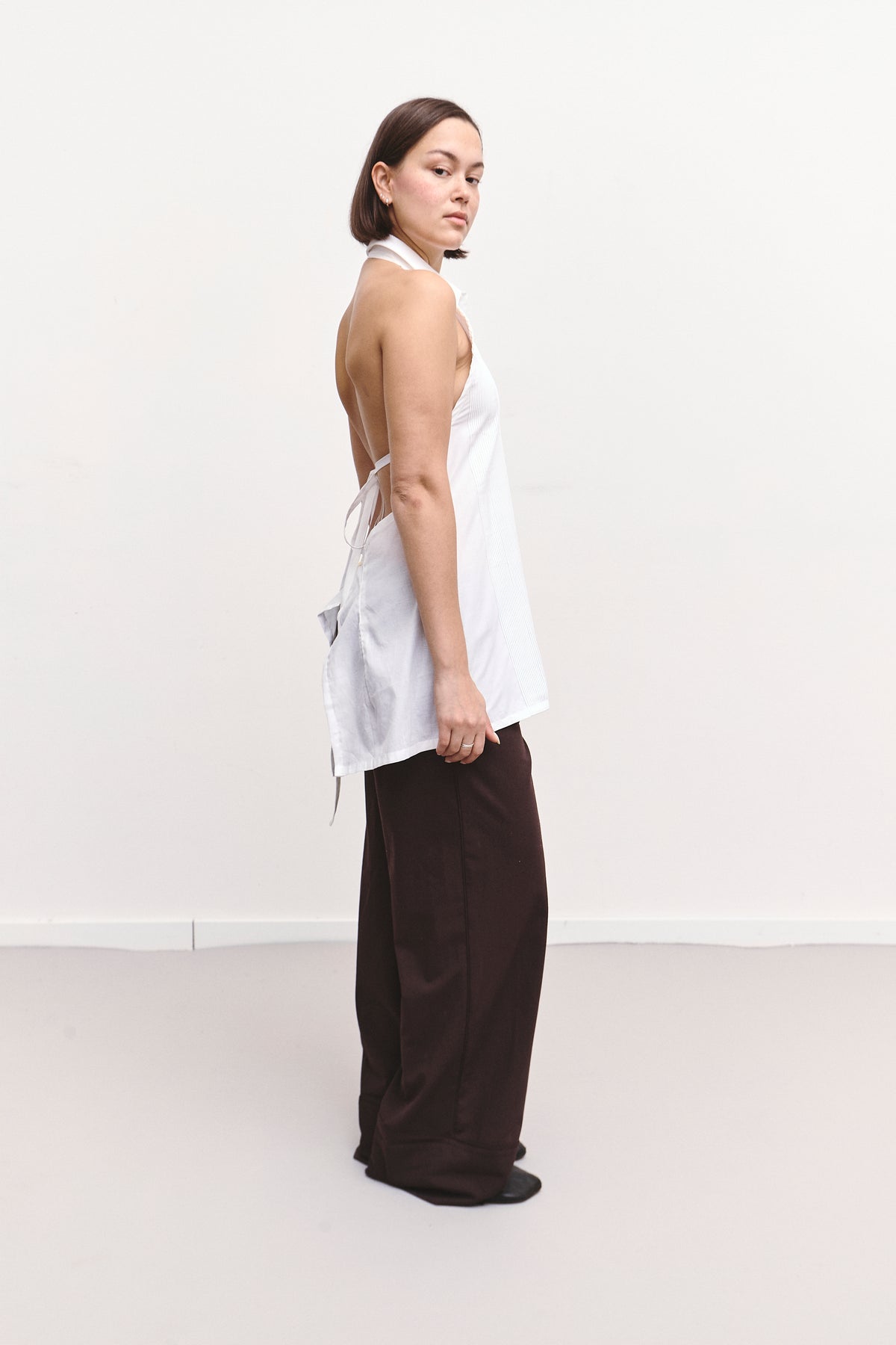 UPCYCLED SHIRT TOP PLEATED WHITE