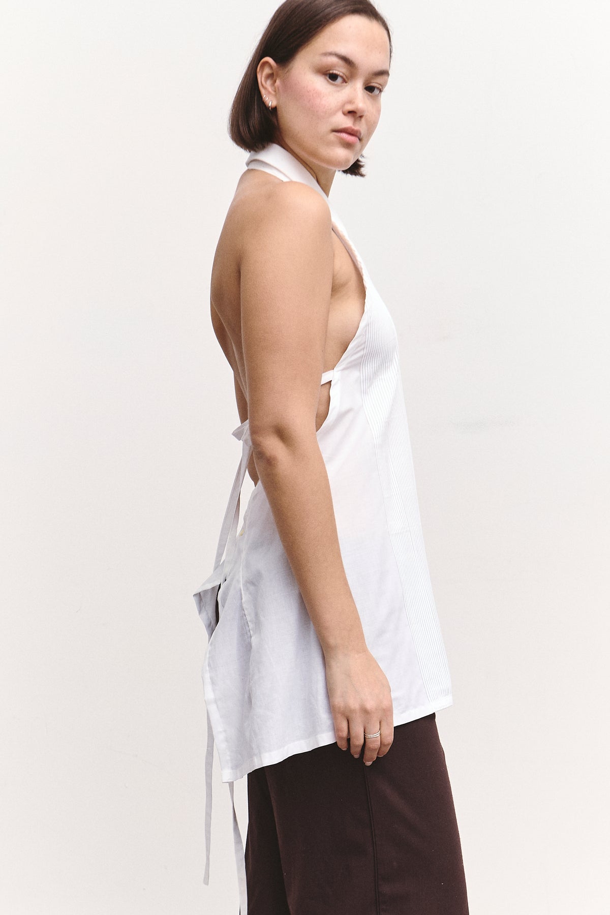 UPCYCLED SHIRT TOP PLEATED WHITE