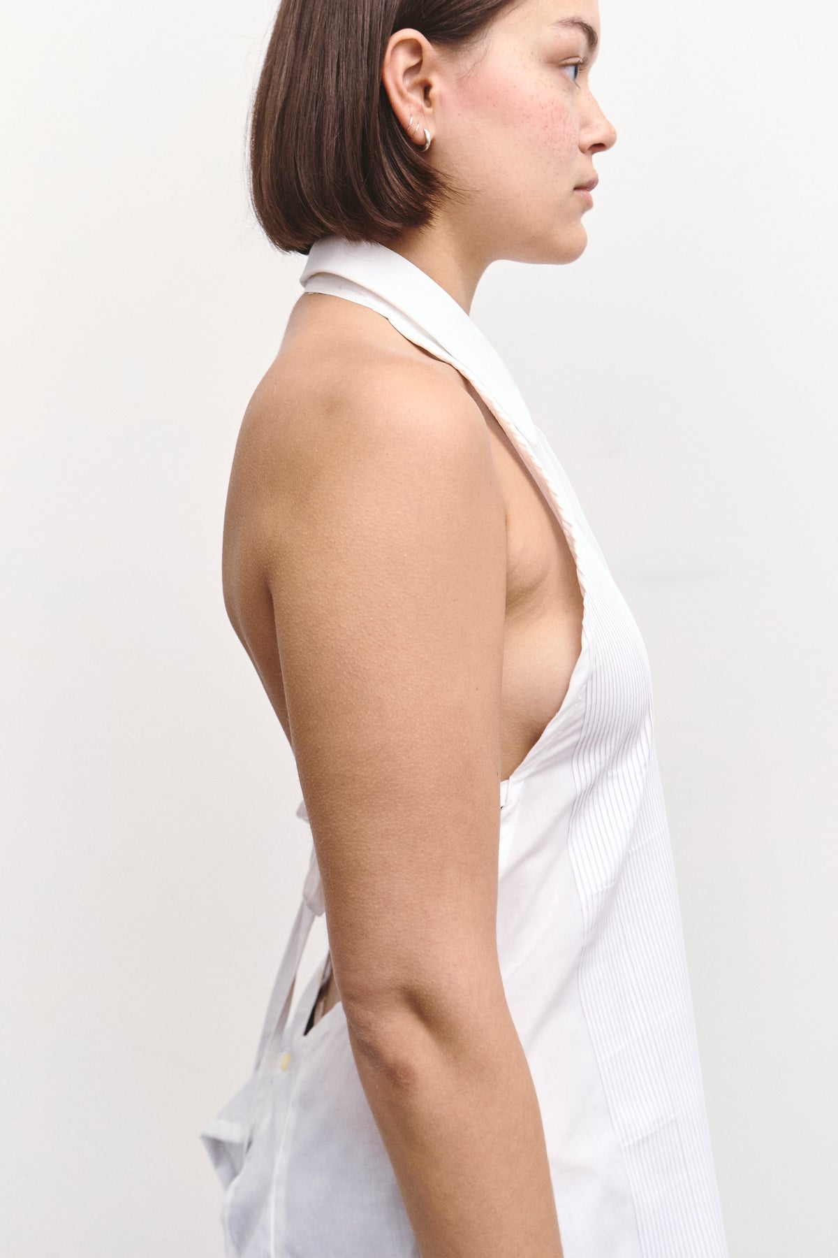 UPCYCLED SHIRT TOP PLEATED WHITE