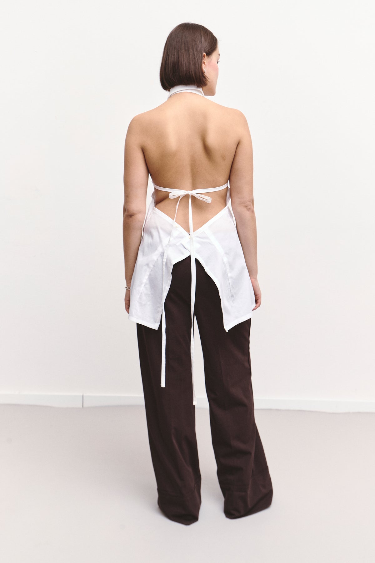 UPCYCLED SHIRT TOP PLEATED WHITE