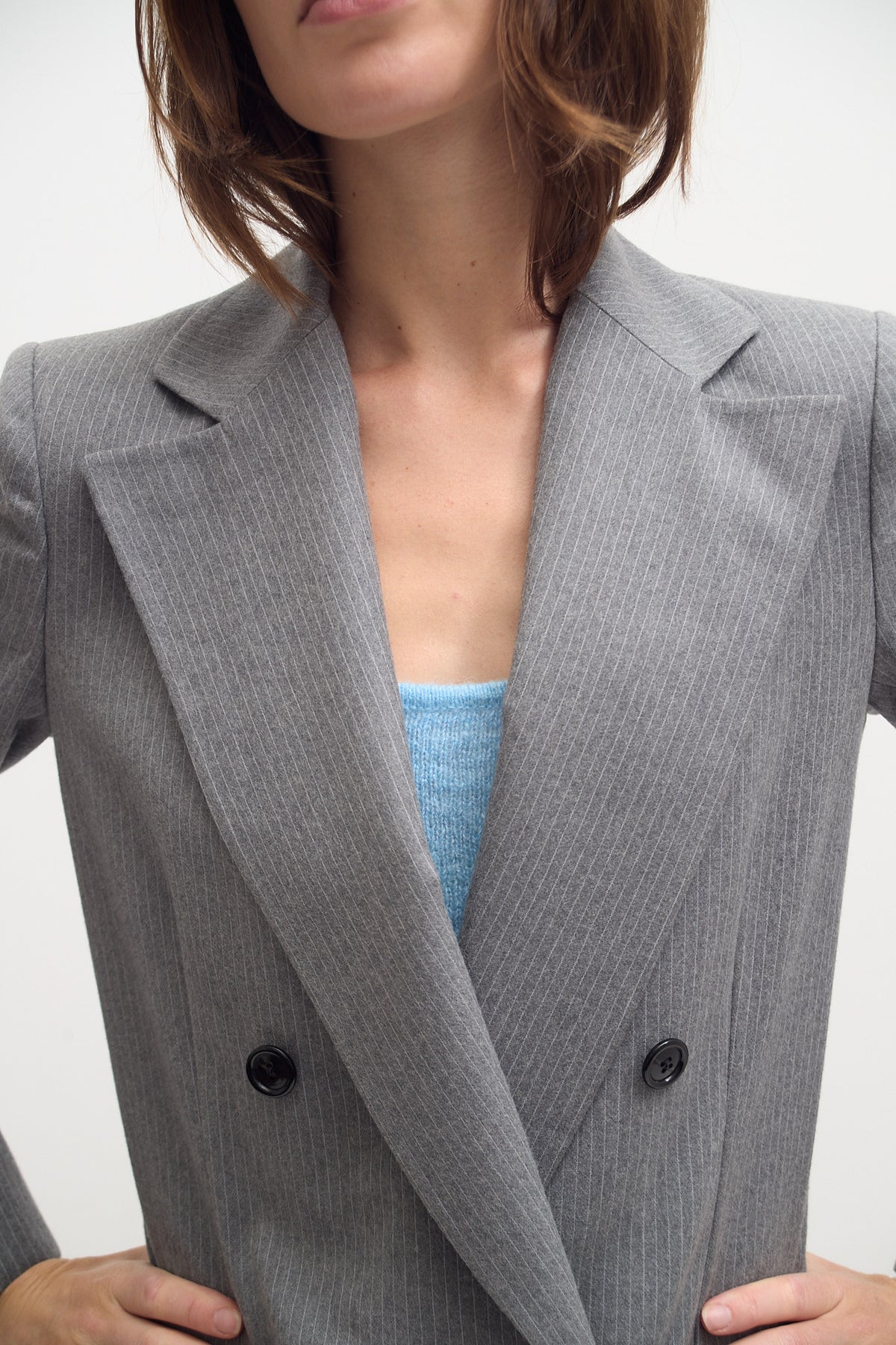 THE GREY PINSTRIPE COAT (XS)