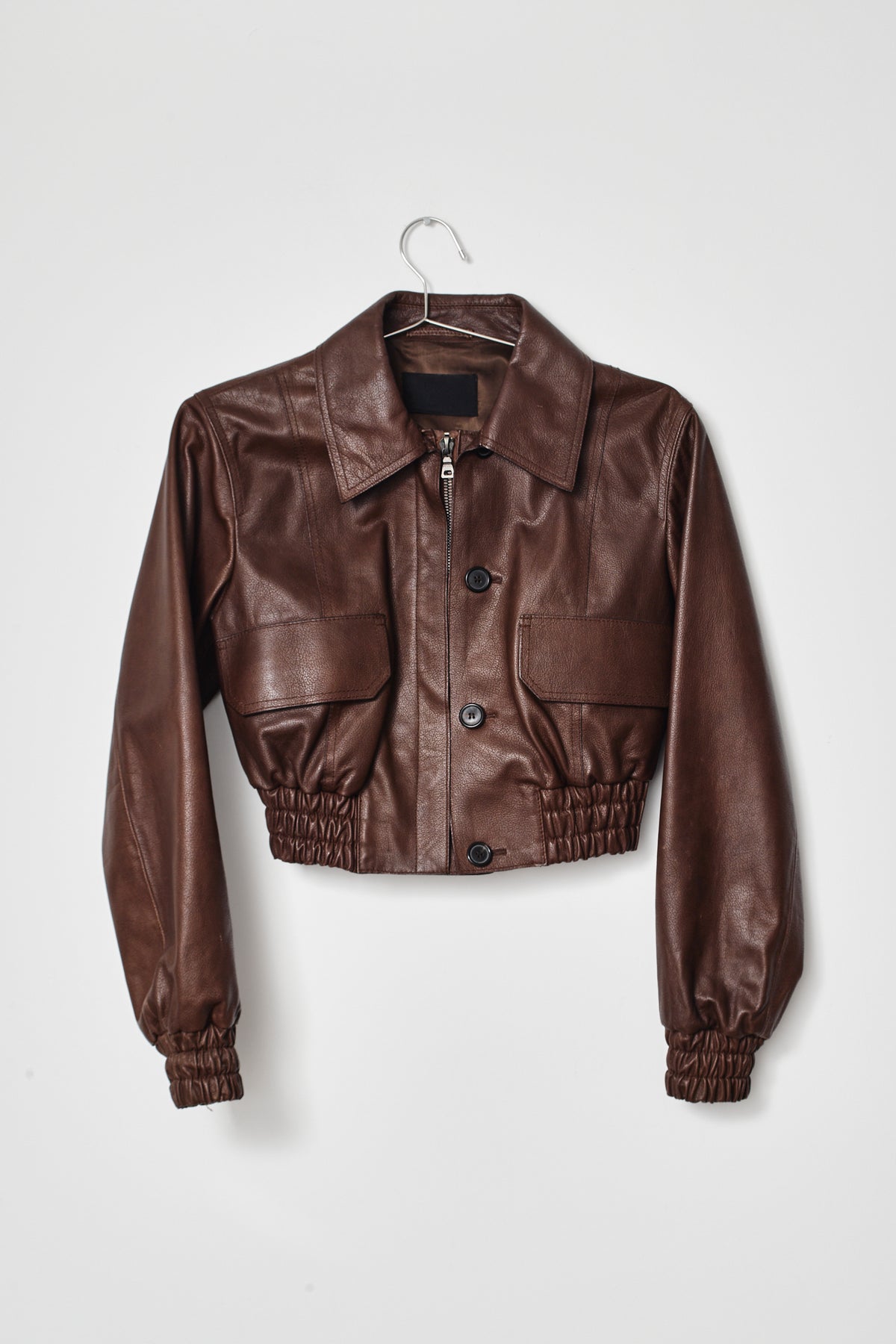 PRADA BROWN LEATHER BOMBER (XS/S)