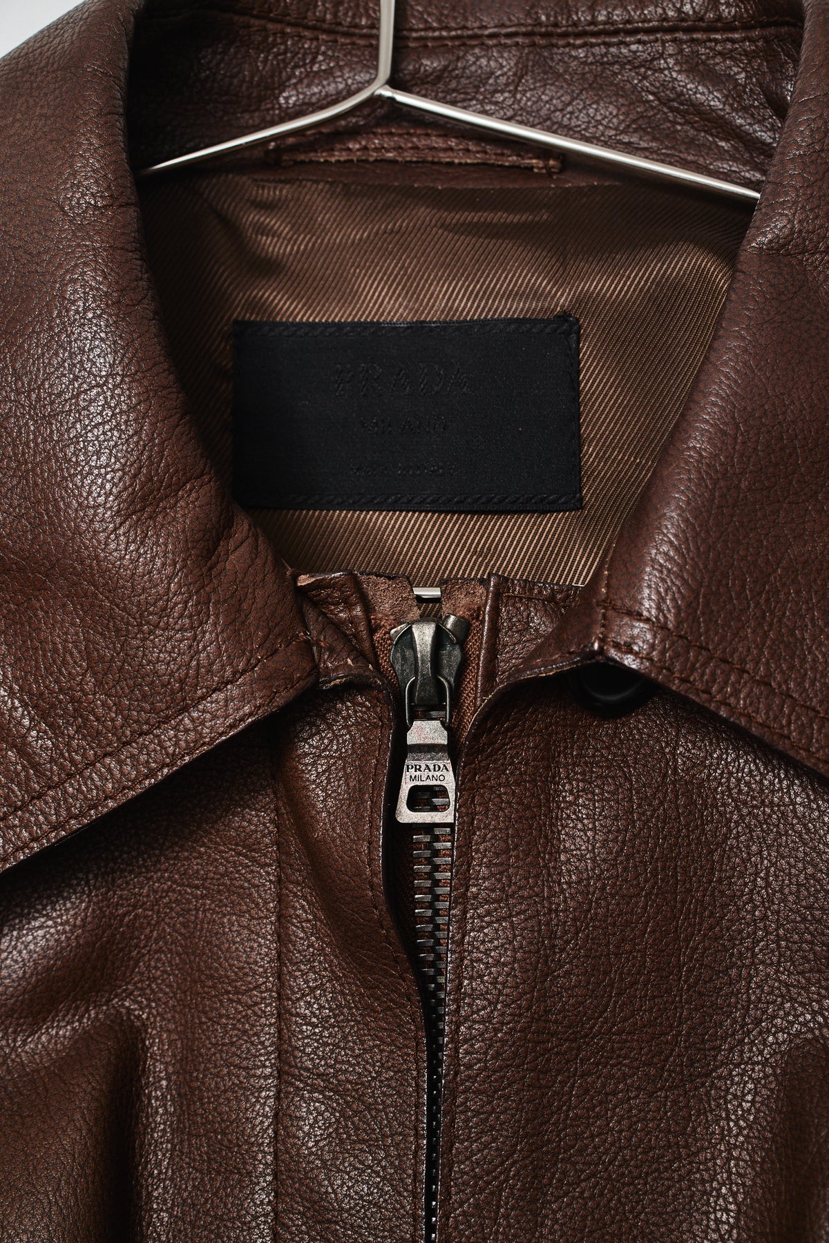 PRADA BROWN LEATHER BOMBER (XS/S)