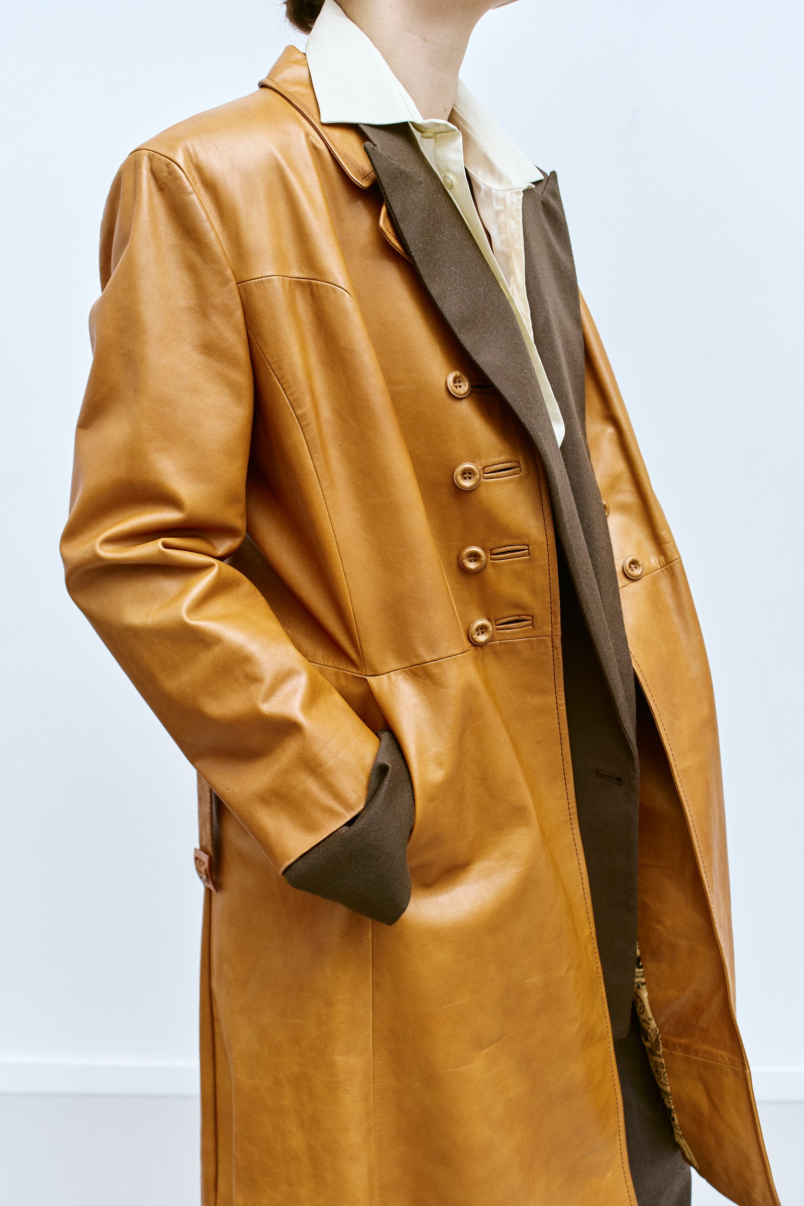 THE TAN LEATHER COAT (S/M) - ENSO Vintage