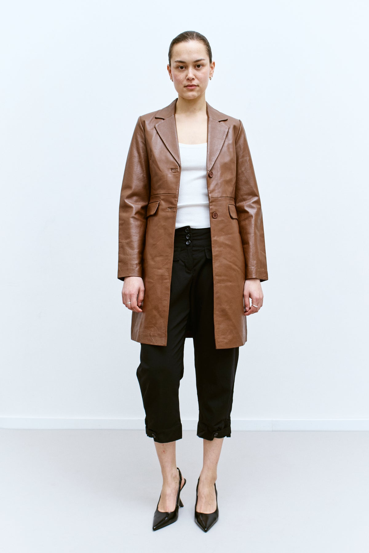 THE BROWN LEATHER COAT (XS/S) - ENSO Vintage