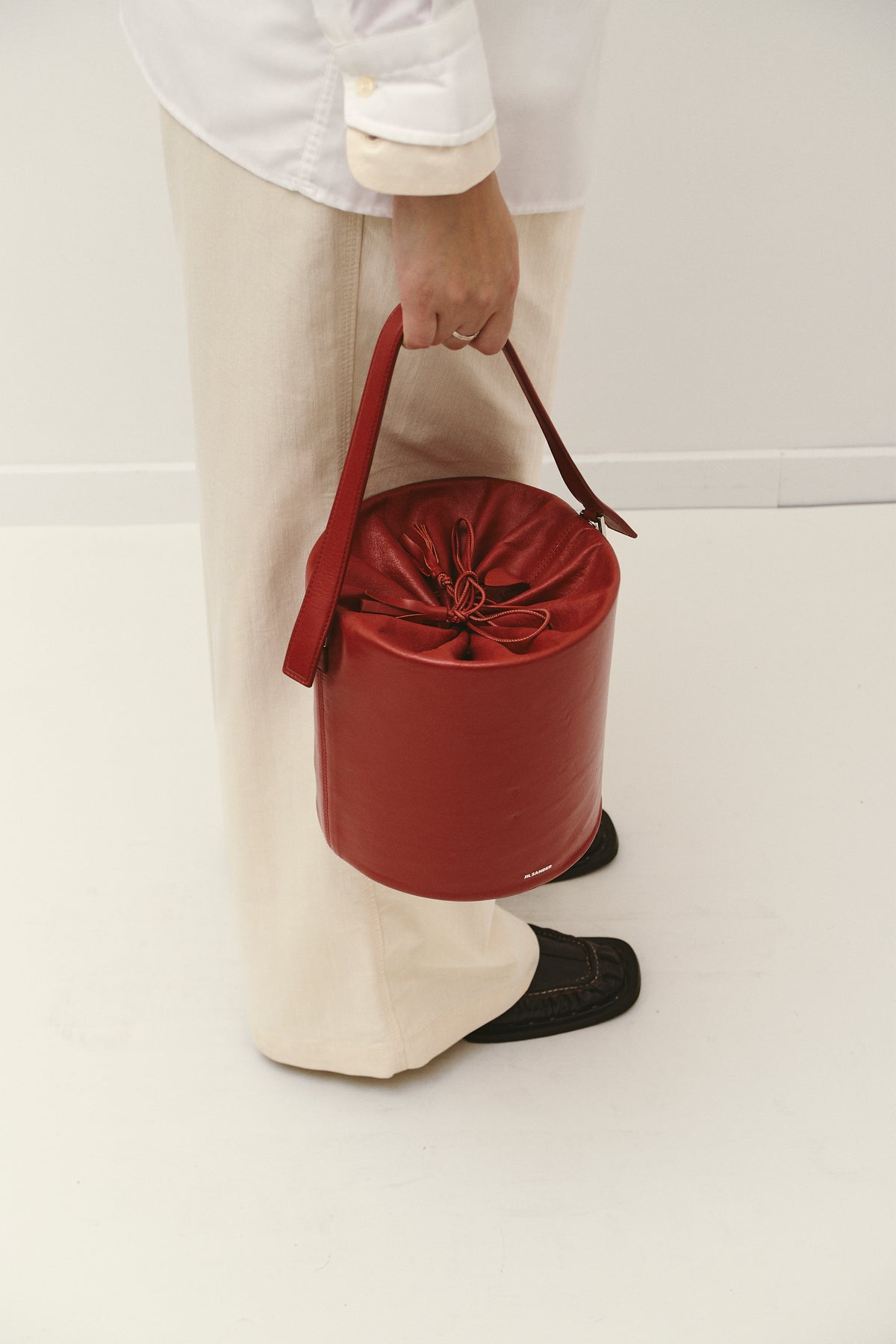 JIL SANDER RED BUCKET BAG