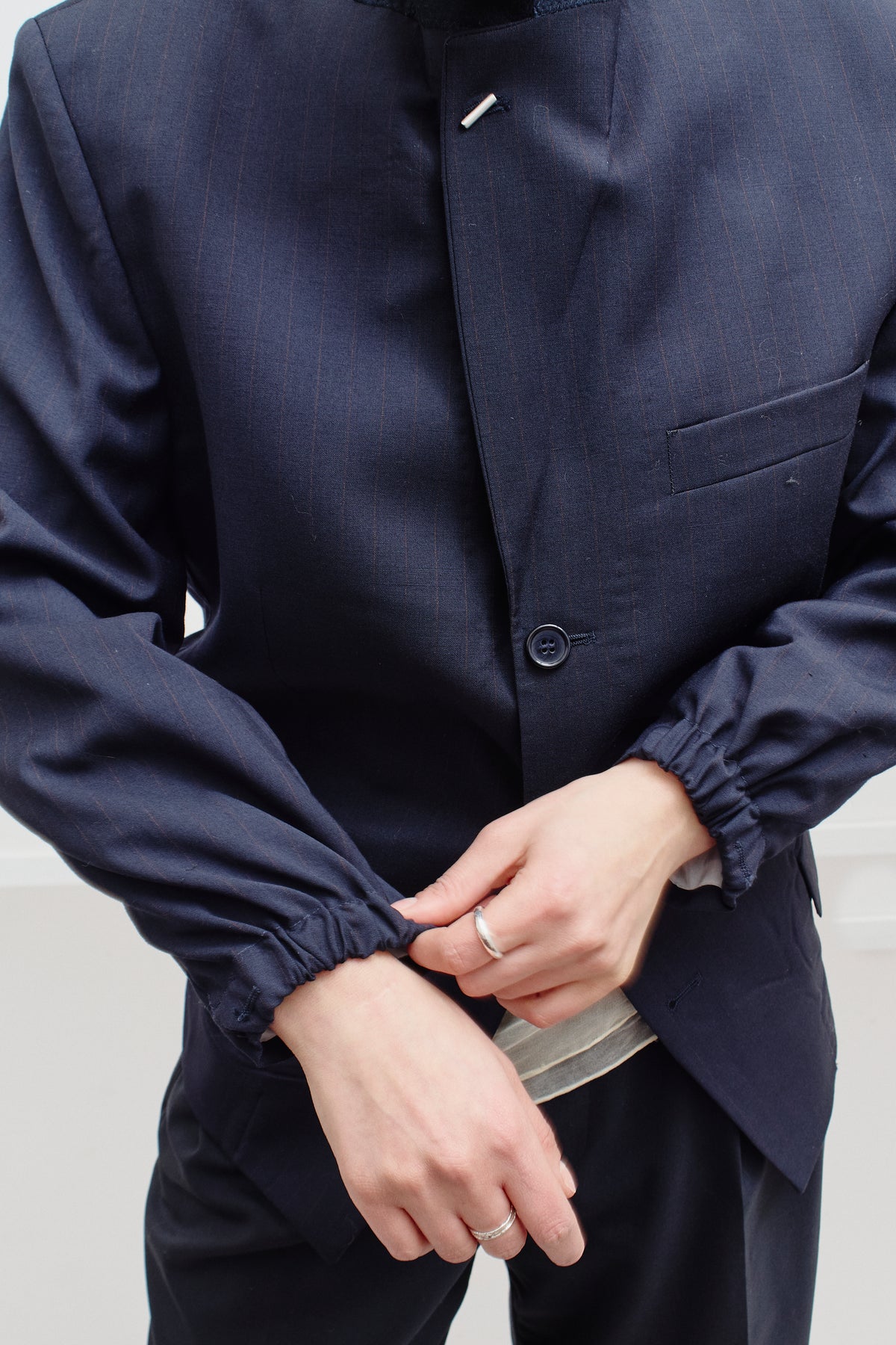 UPCYCLED BOMBER - BLUE PINSTRIPE (S/M) - ENSO Vintage