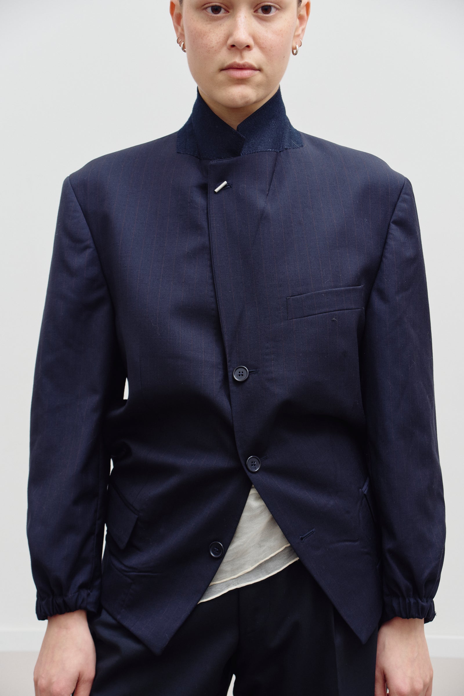 UPCYCLED BOMBER - BLUE PINSTRIPE (S/M) - ENSO Vintage