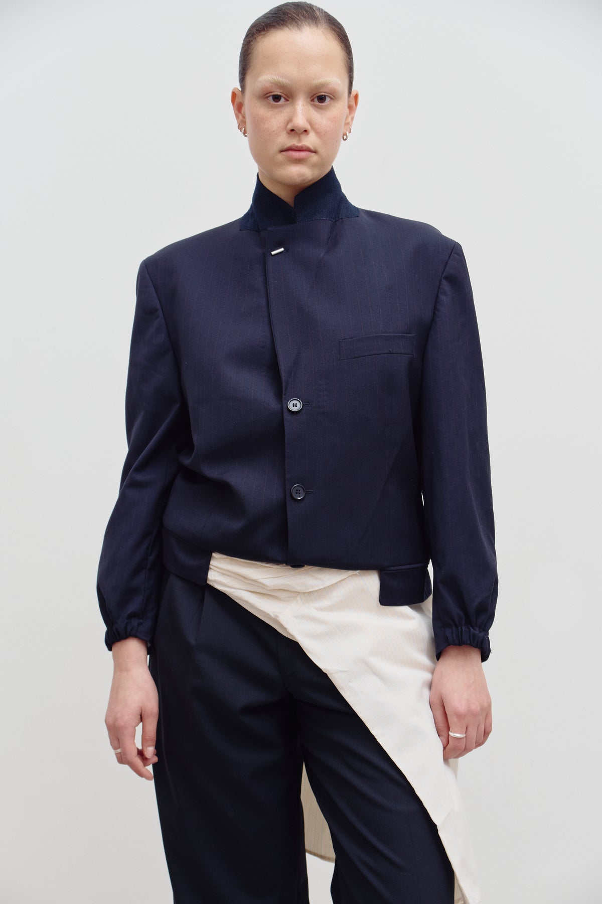 UPCYCLED BOMBER - BLUE PINSTRIPE (S/M) - ENSO Vintage