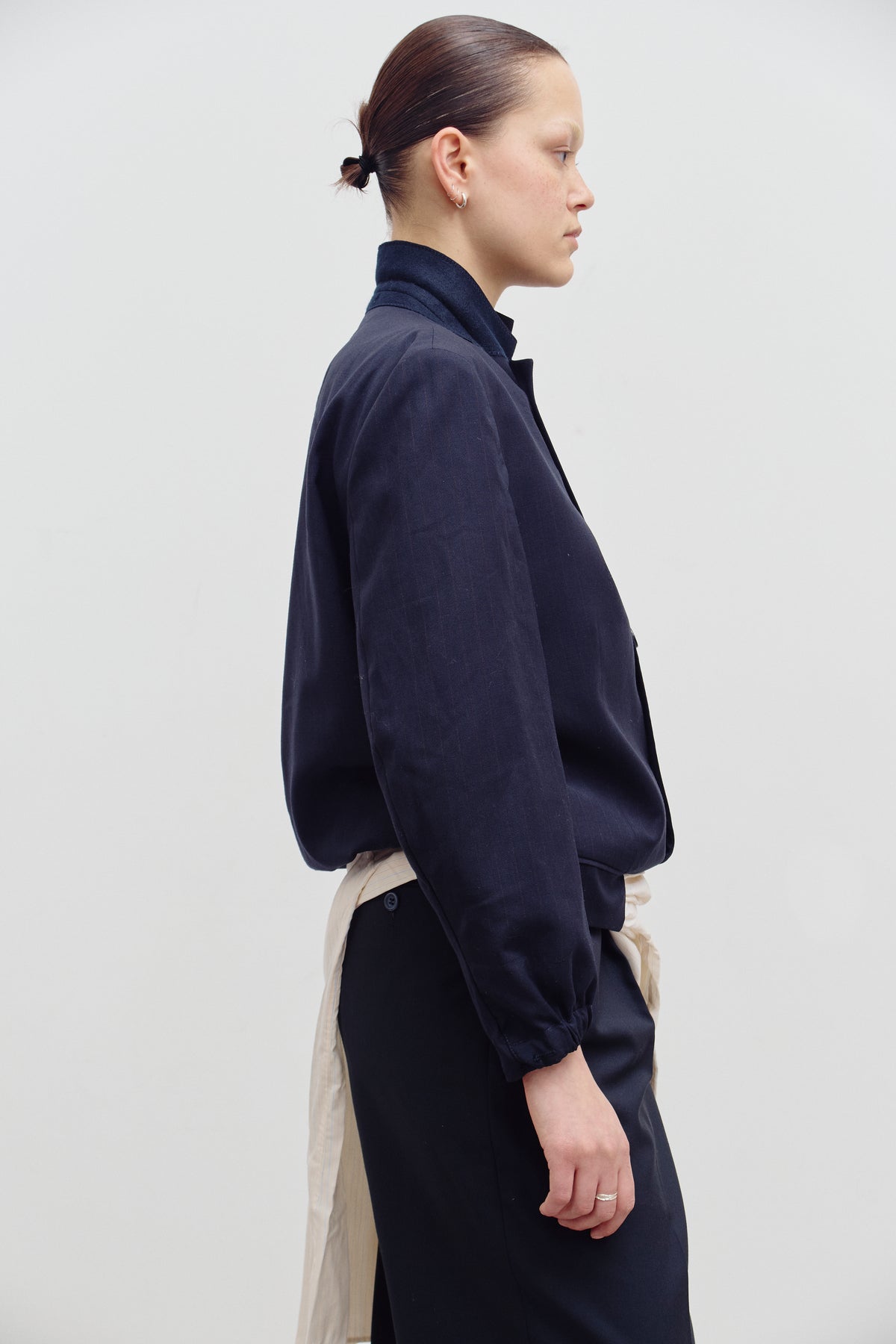 UPCYCLED BOMBER - BLUE PINSTRIPE (S/M) - ENSO Vintage