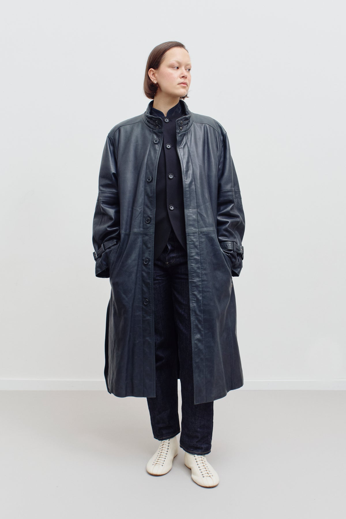 THE LONG LEATHER COAT (S/M) - ENSO Vintage