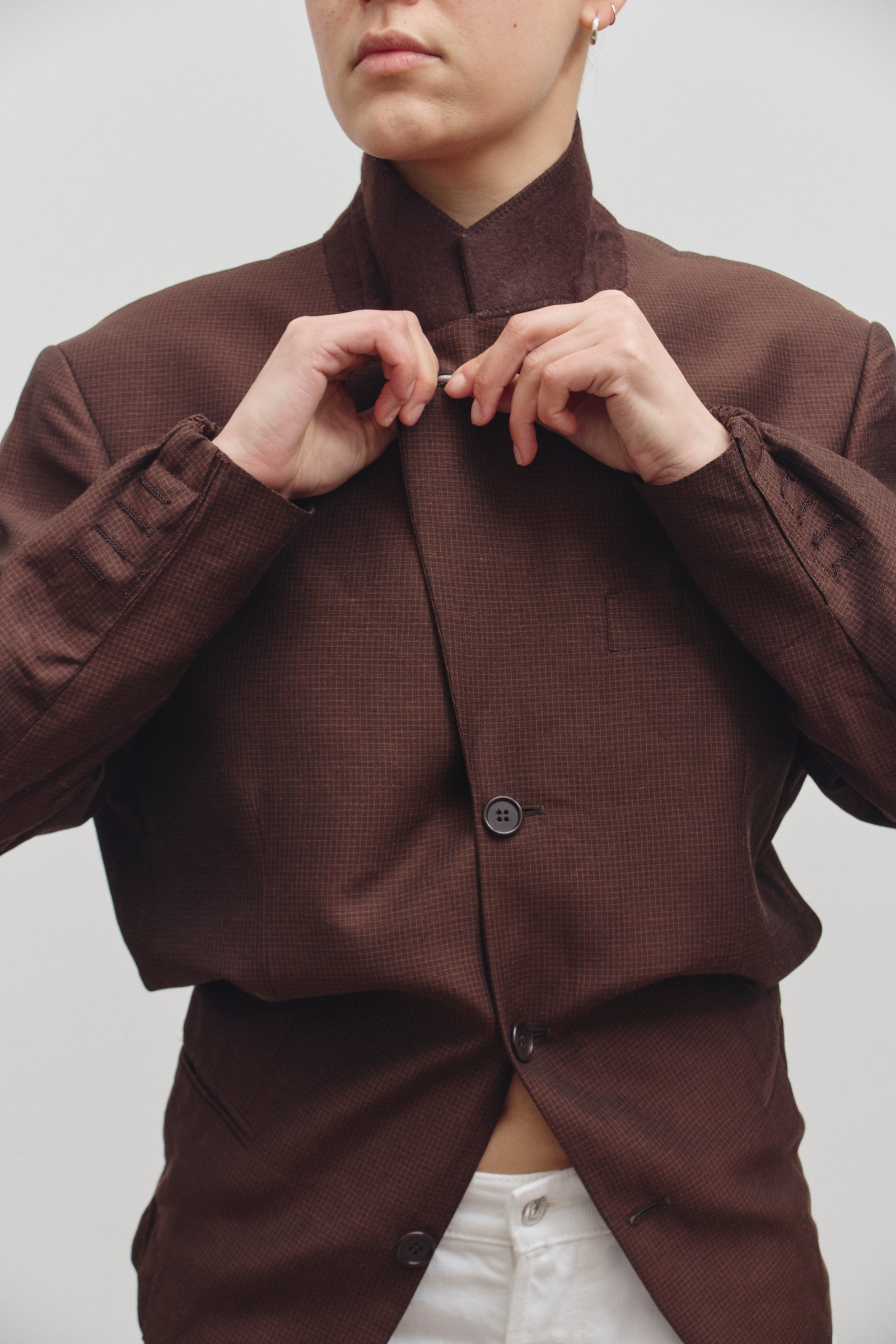 UPCYCLED BOMBER - BROWN CHECKS (XS/S) - ENSO Vintage