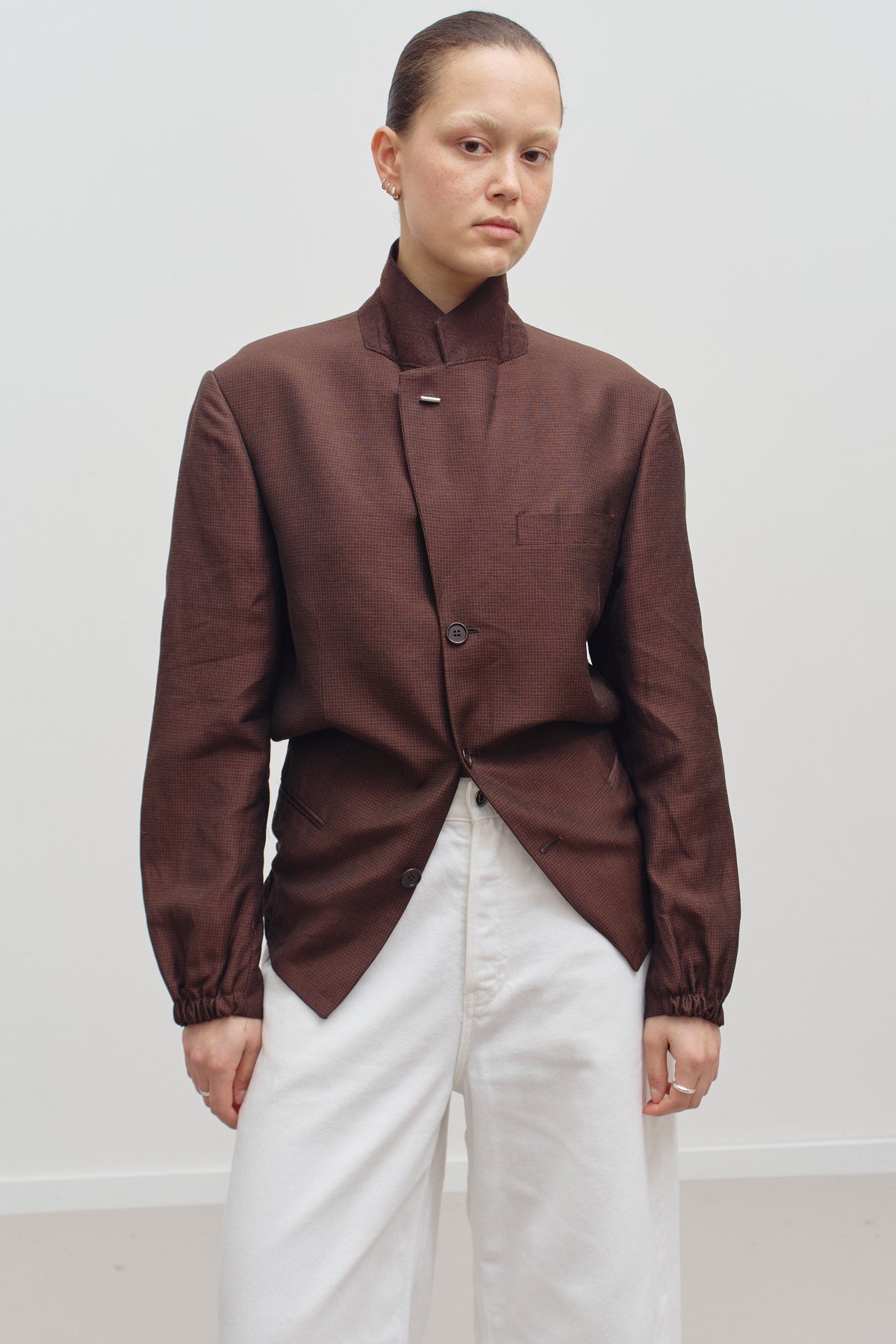 UPCYCLED BOMBER - BROWN CHECKS (XS/S) - ENSO Vintage