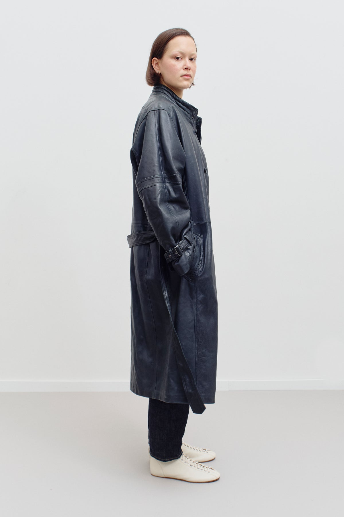 THE LONG LEATHER COAT (S/M) - ENSO Vintage