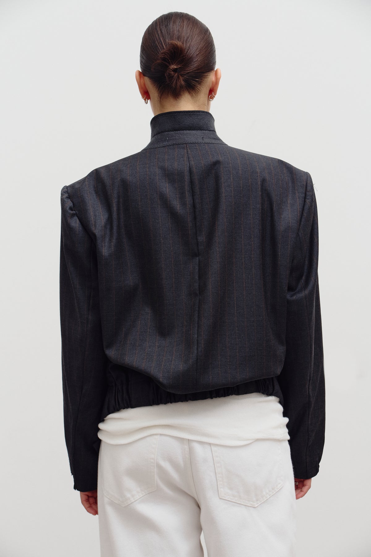 UPCYCLED BOMBER - GREY PINSTRIPE (M/L) - ENSO Vintage