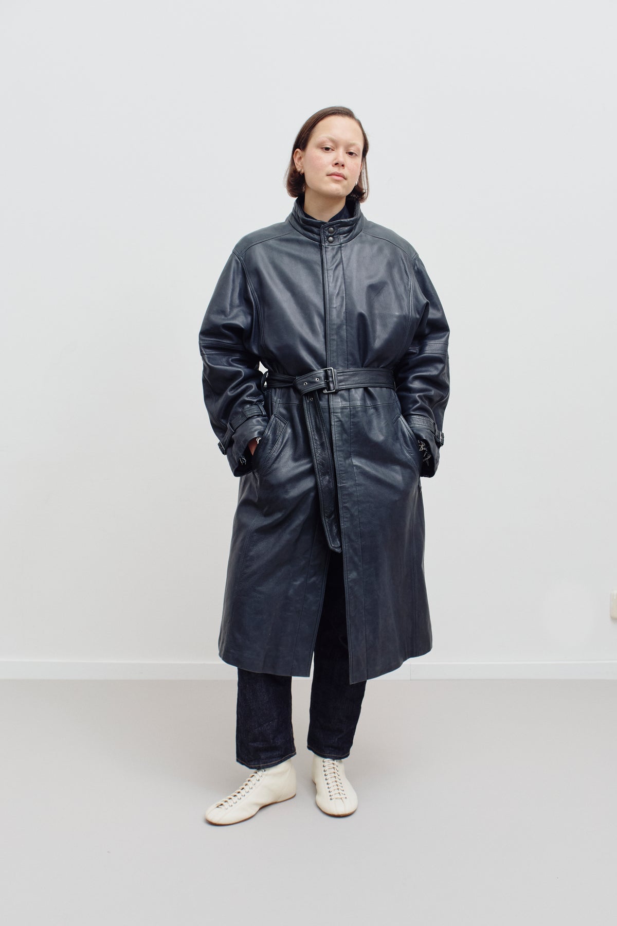 THE LONG LEATHER COAT (S/M) - ENSO Vintage