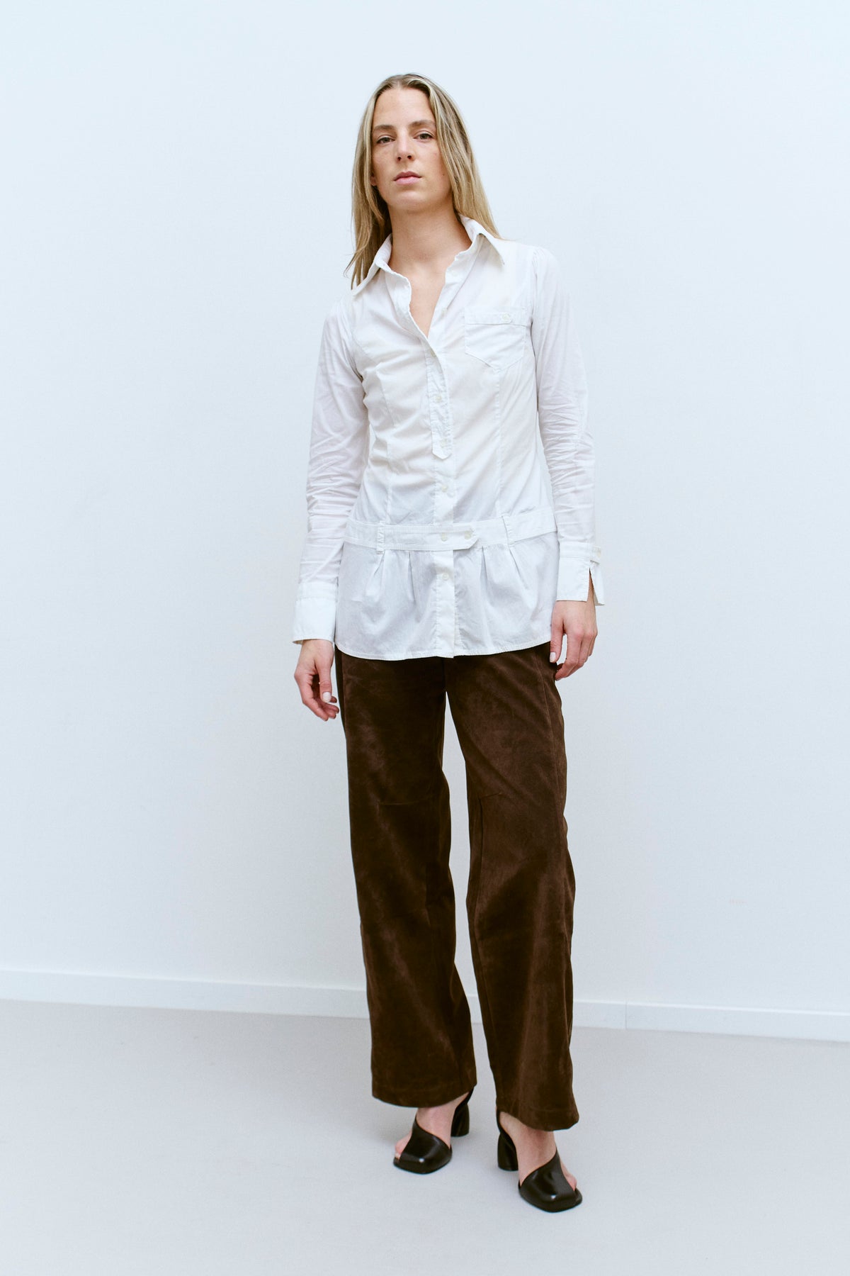 THE PLEATED HEM POPLIN SHIRT (XS/S) - ENSO Vintage