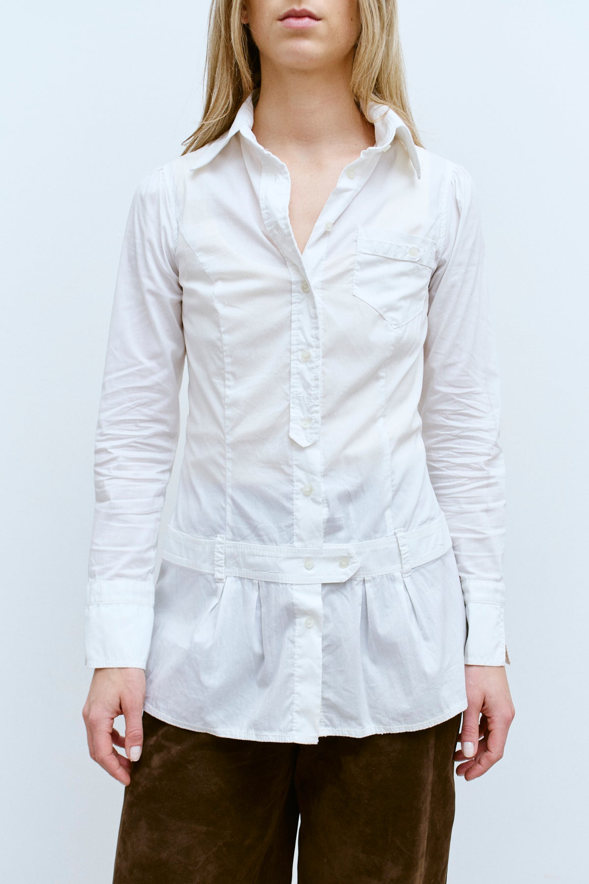 THE PLEATED HEM POPLIN SHIRT (XS/S) - ENSO Vintage