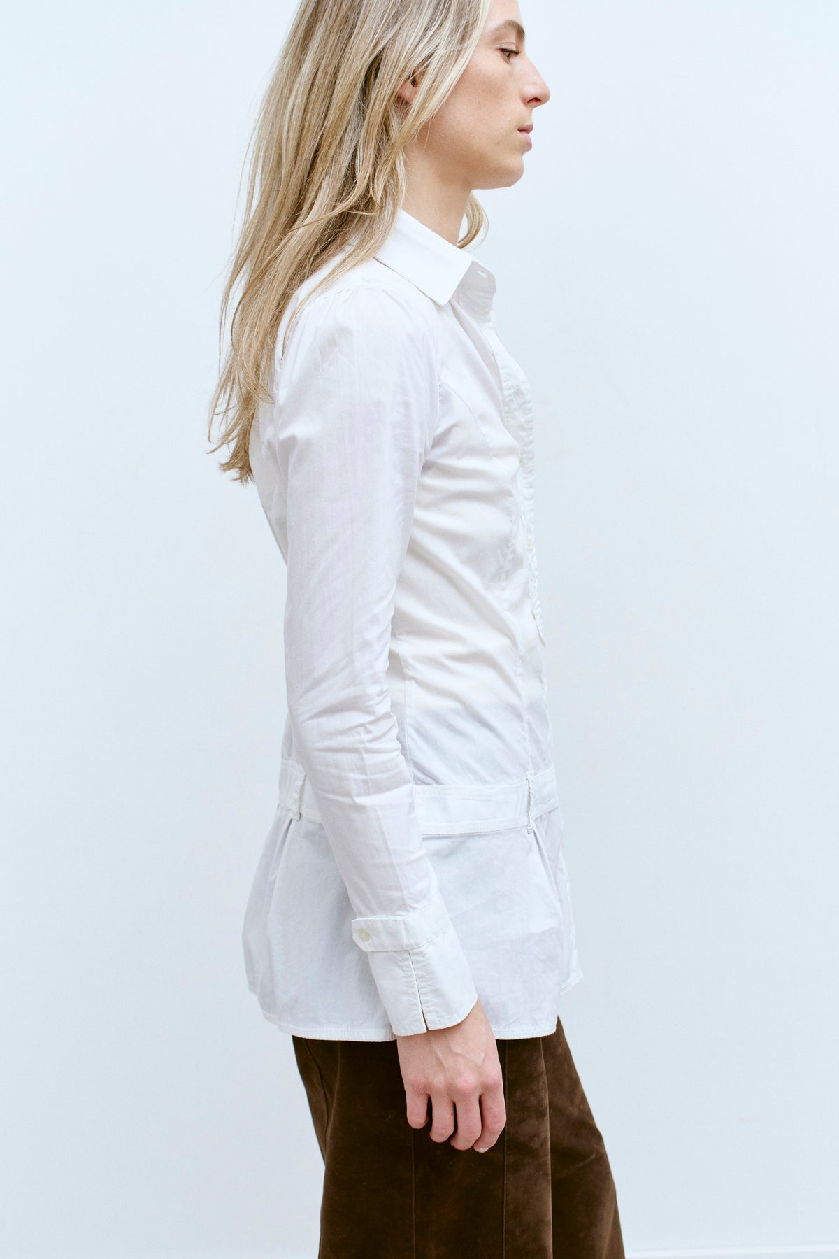 THE PLEATED HEM POPLIN SHIRT (XS/S) - ENSO Vintage