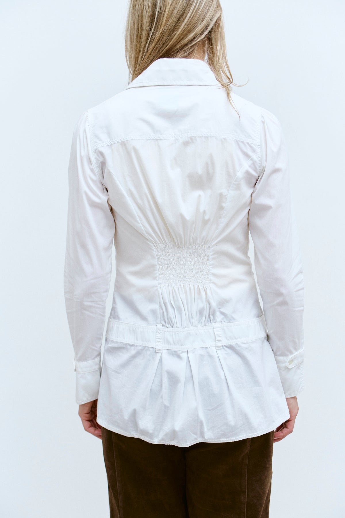 THE PLEATED HEM POPLIN SHIRT (XS/S) - ENSO Vintage