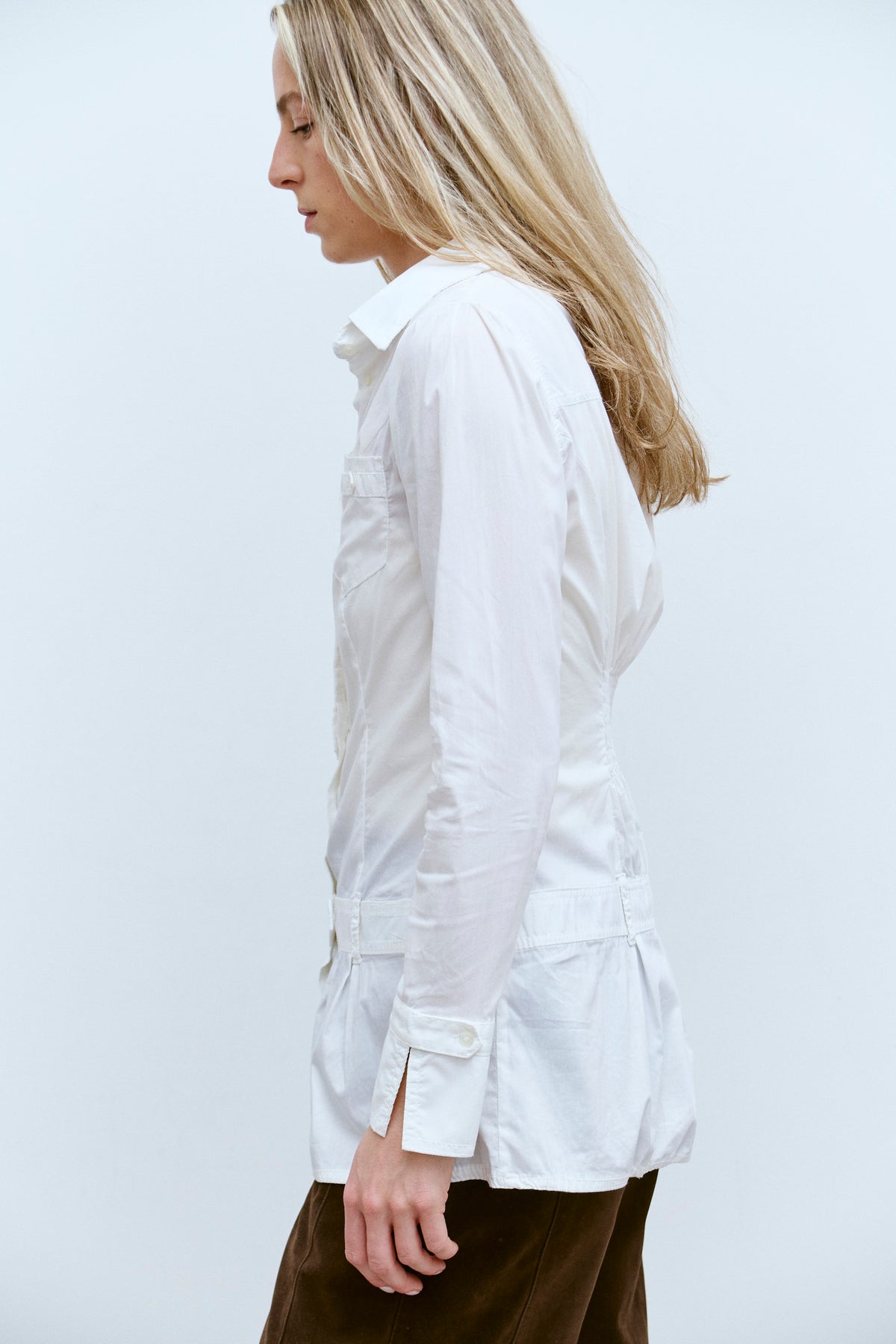THE PLEATED HEM POPLIN SHIRT (XS/S) - ENSO Vintage