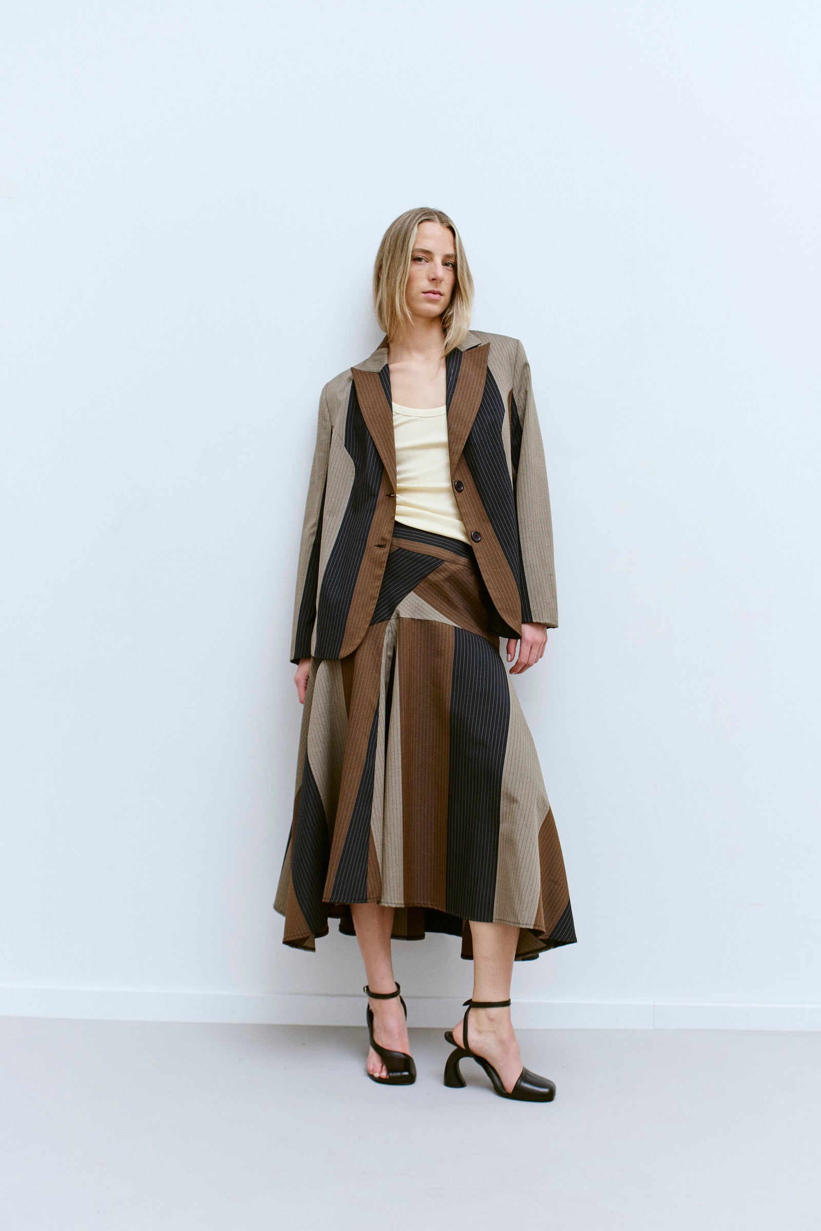 THE PATCHWORK PINSTRIPE SKIRT (38/40) - ENSO Vintage