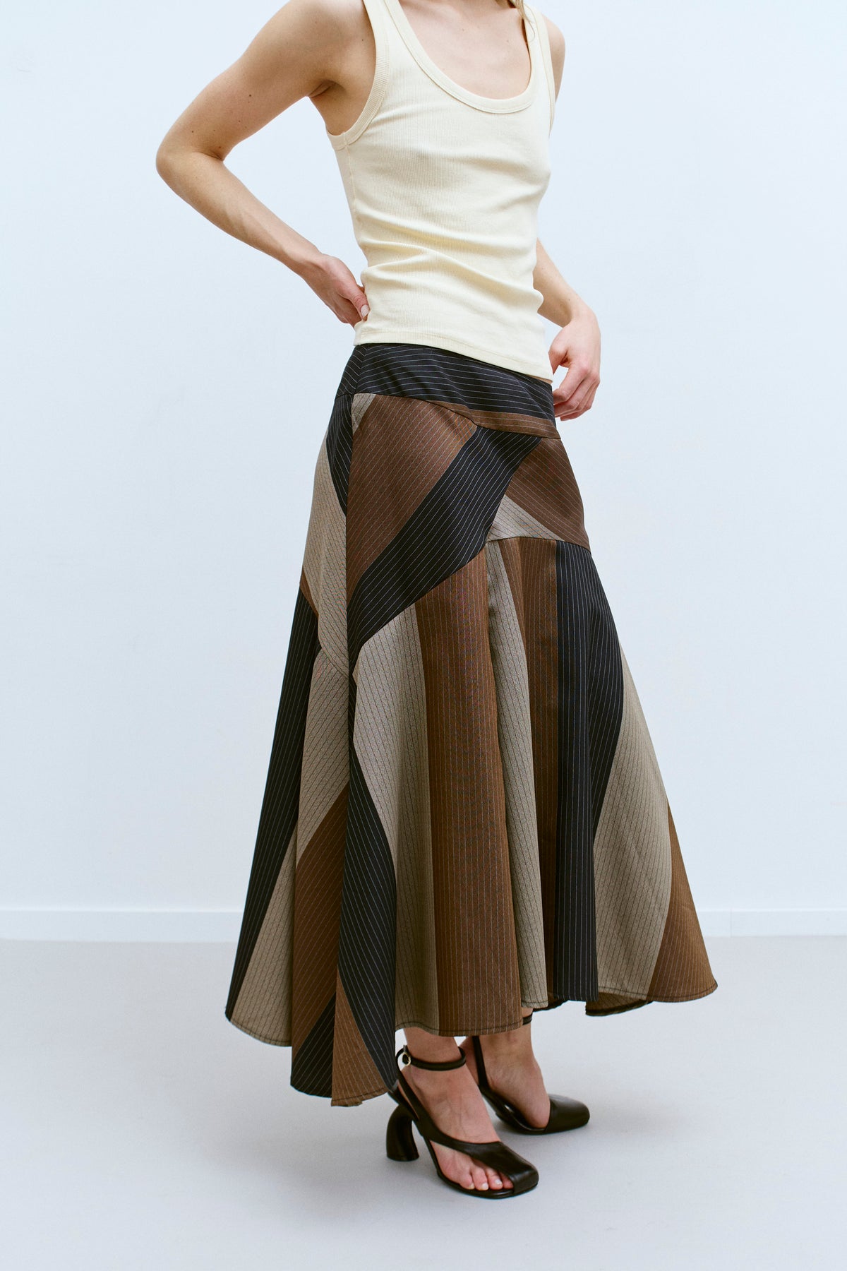THE PATCHWORK PINSTRIPE SKIRT (38/40) - ENSO Vintage