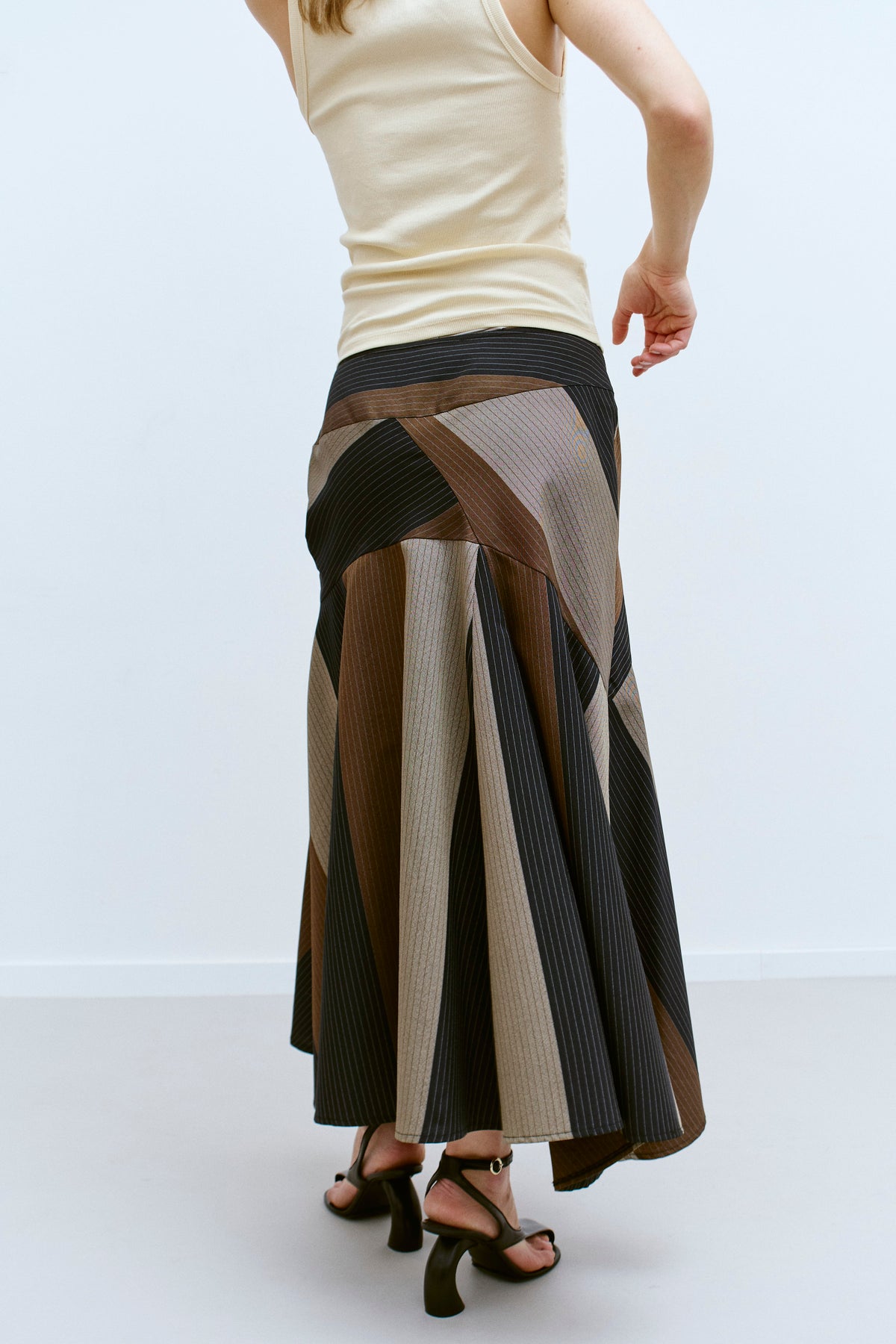 THE PATCHWORK PINSTRIPE SKIRT (38/40) - ENSO Vintage