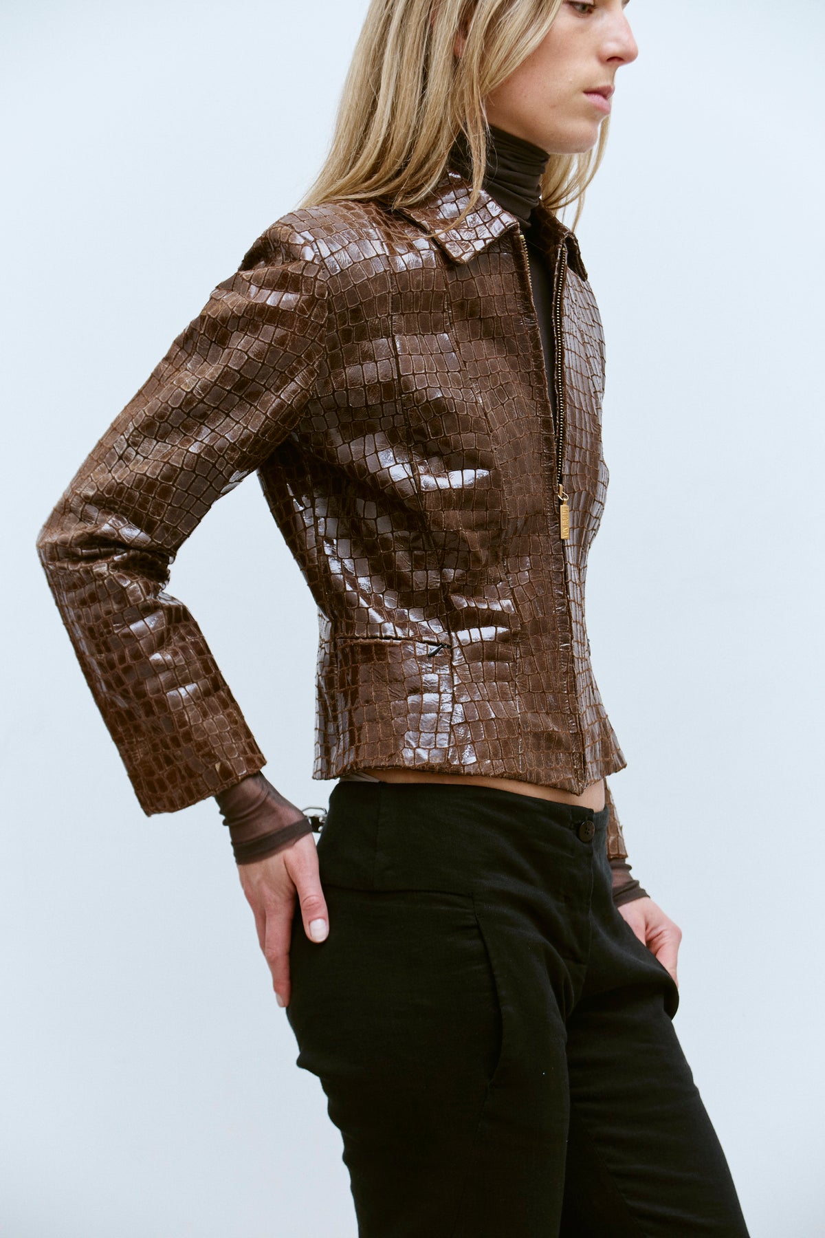 THE CROC EMBOSSED LEATHER JACKET (S/M) - ENSO Vintage