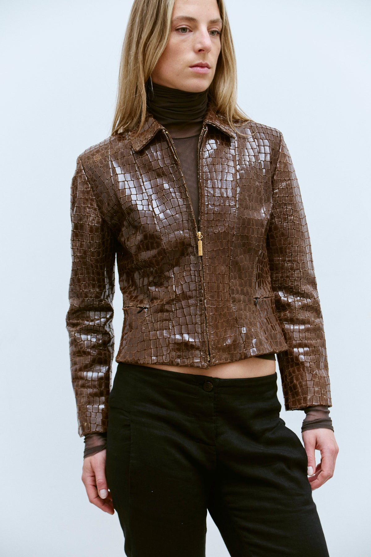 THE CROC EMBOSSED LEATHER JACKET (S/M) - ENSO Vintage