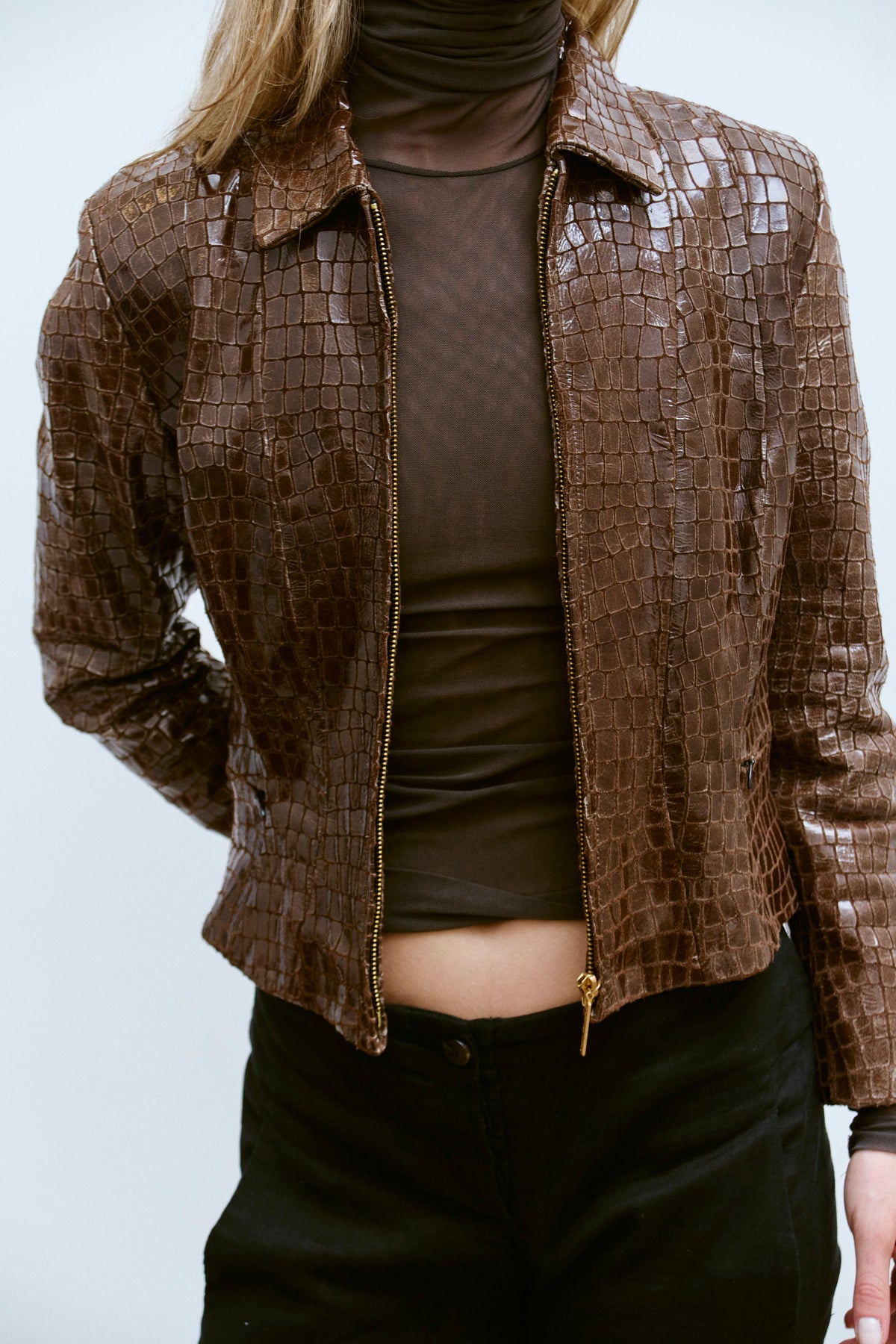 THE CROC EMBOSSED LEATHER JACKET (S/M) - ENSO Vintage