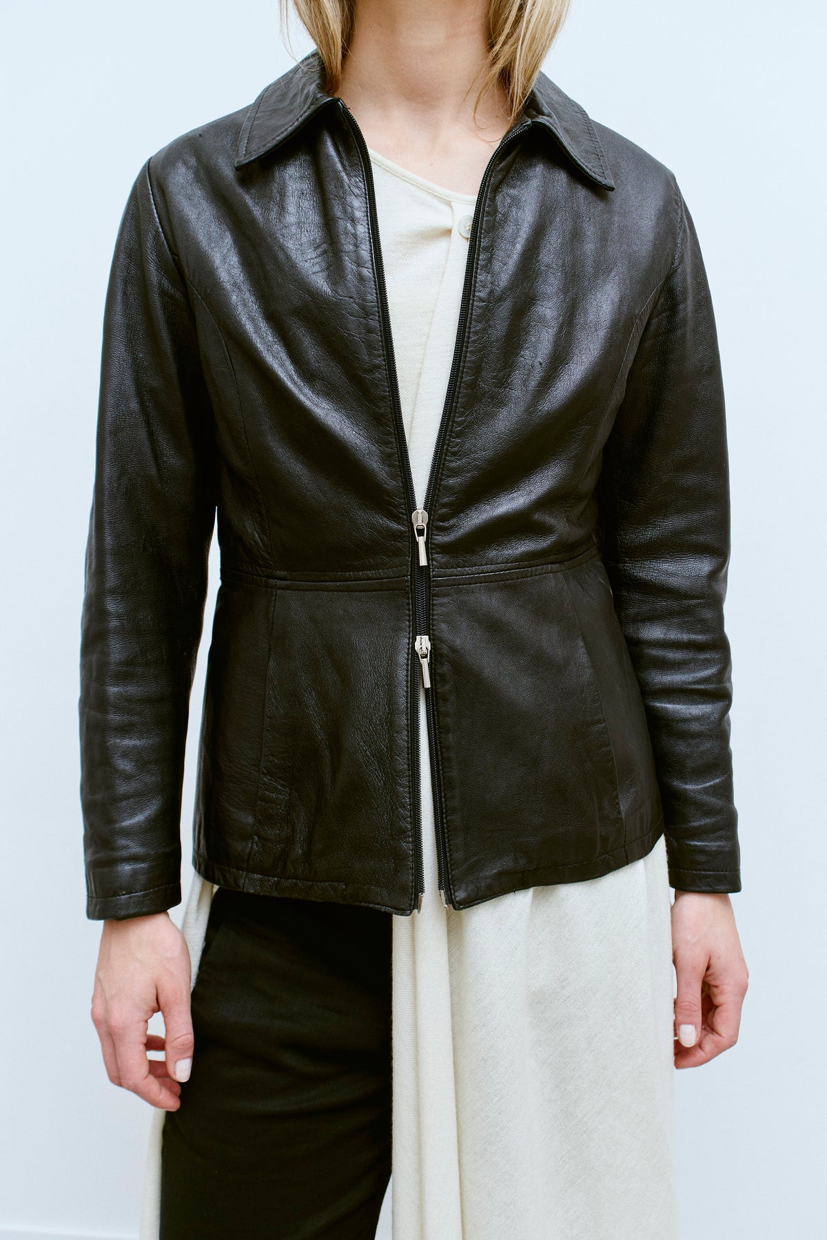 THE BLACK LEATHER ZIP JACKET (XS/S) - ENSO Vintage