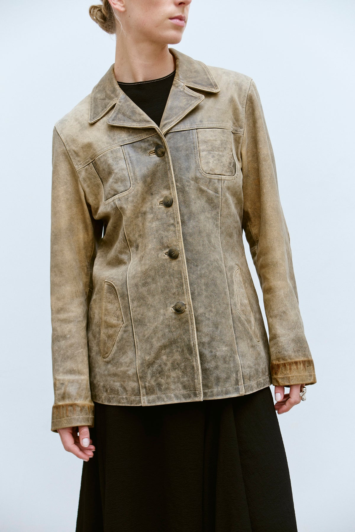 THE DISTRESSED LEATHER SAFARI JACKET (S/M) - ENSO Vintage