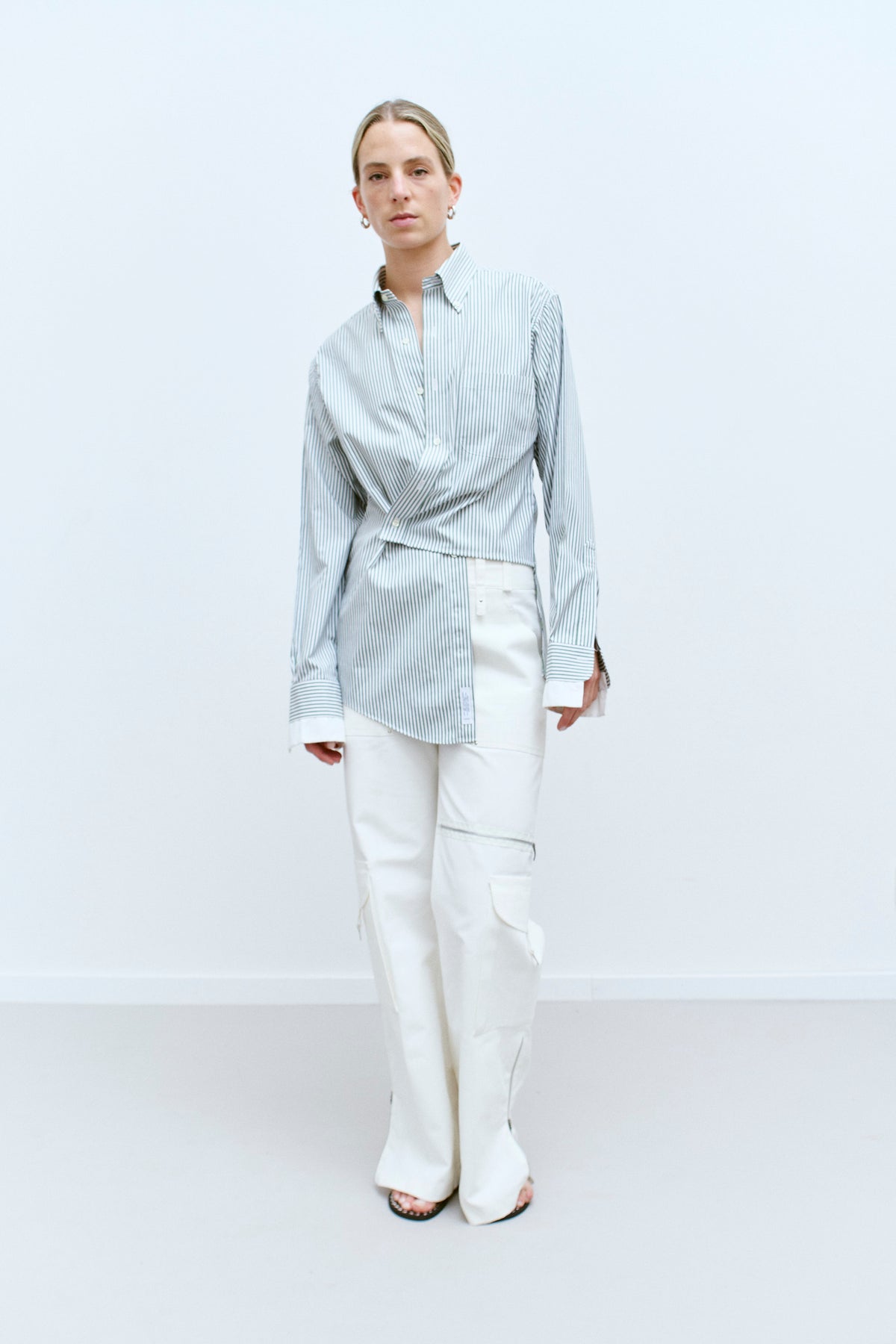 UPCYCLED DOUBLE WRAP SHIRT - GREEN/WHITE STRIPE (S/M) - ENSO Vintage