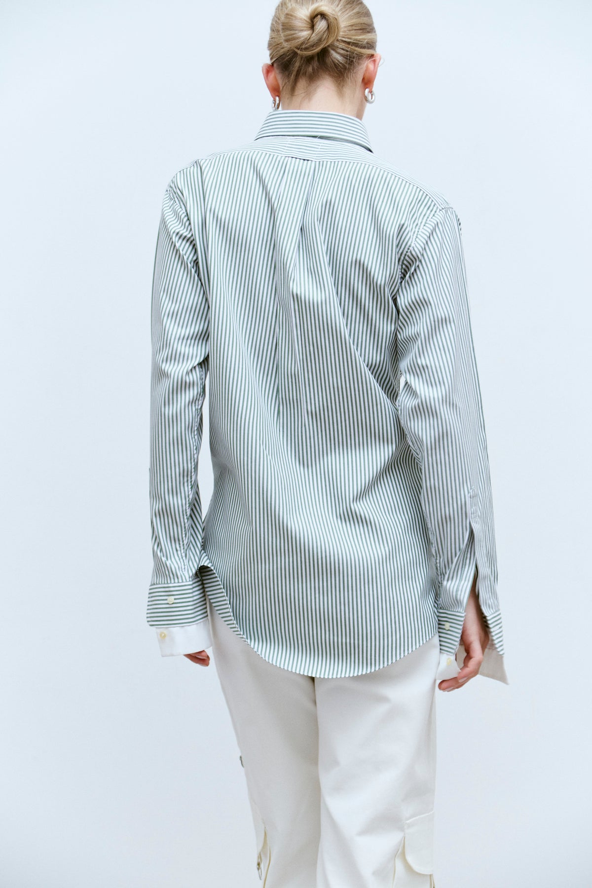 UPCYCLED DOUBLE WRAP SHIRT - GREEN/WHITE STRIPE (S/M) - ENSO Vintage