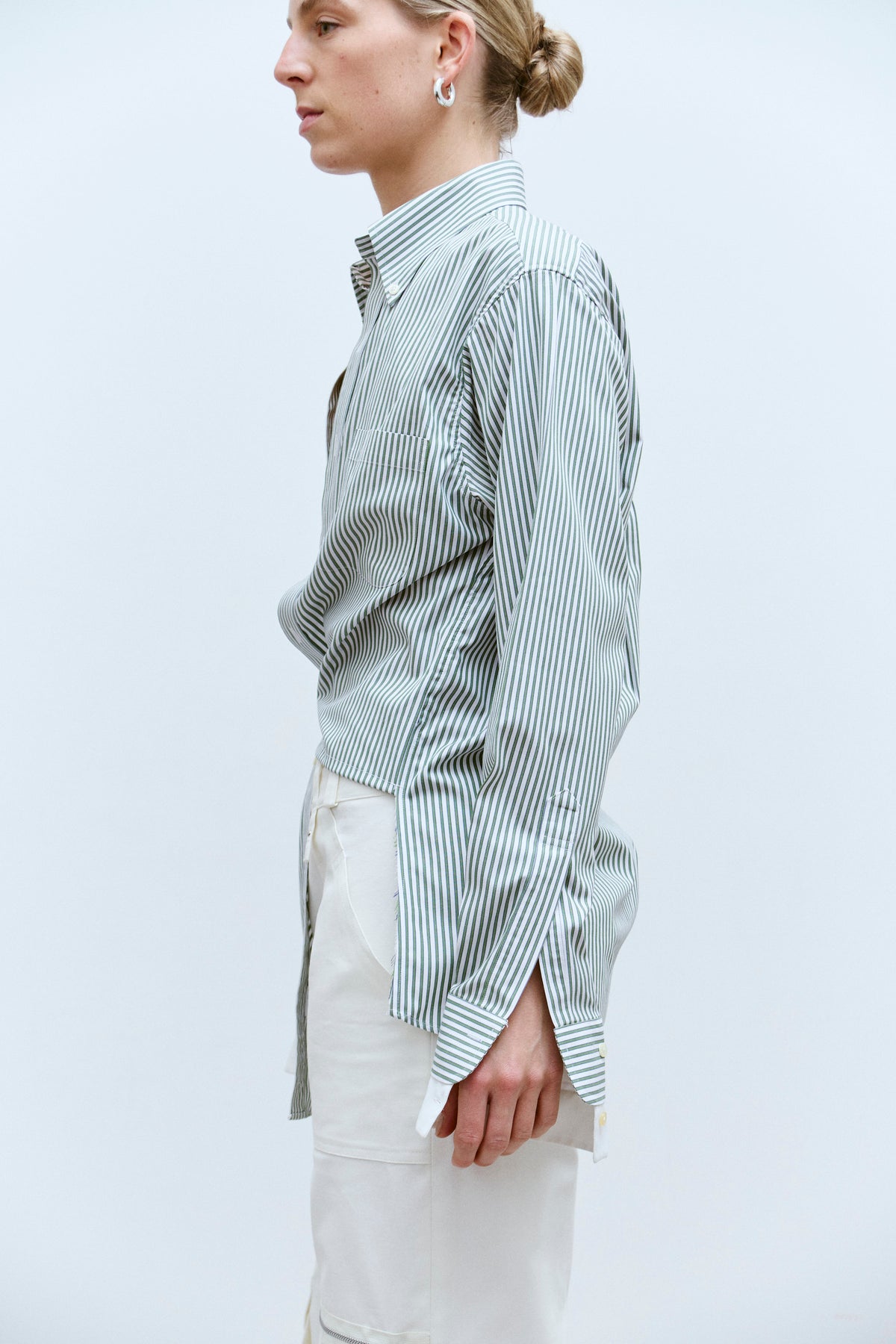 UPCYCLED DOUBLE WRAP SHIRT - GREEN/WHITE STRIPE (S/M) - ENSO Vintage